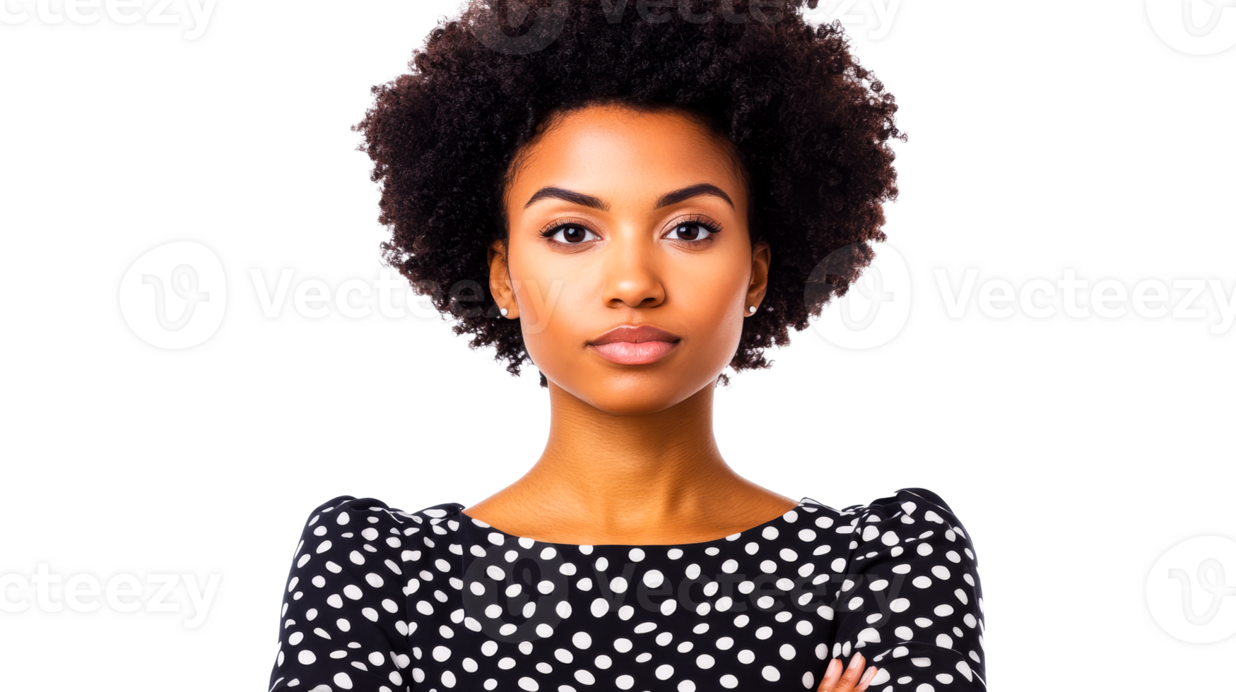 Portrait of serious African woman, wearing dress, cut out transparent png