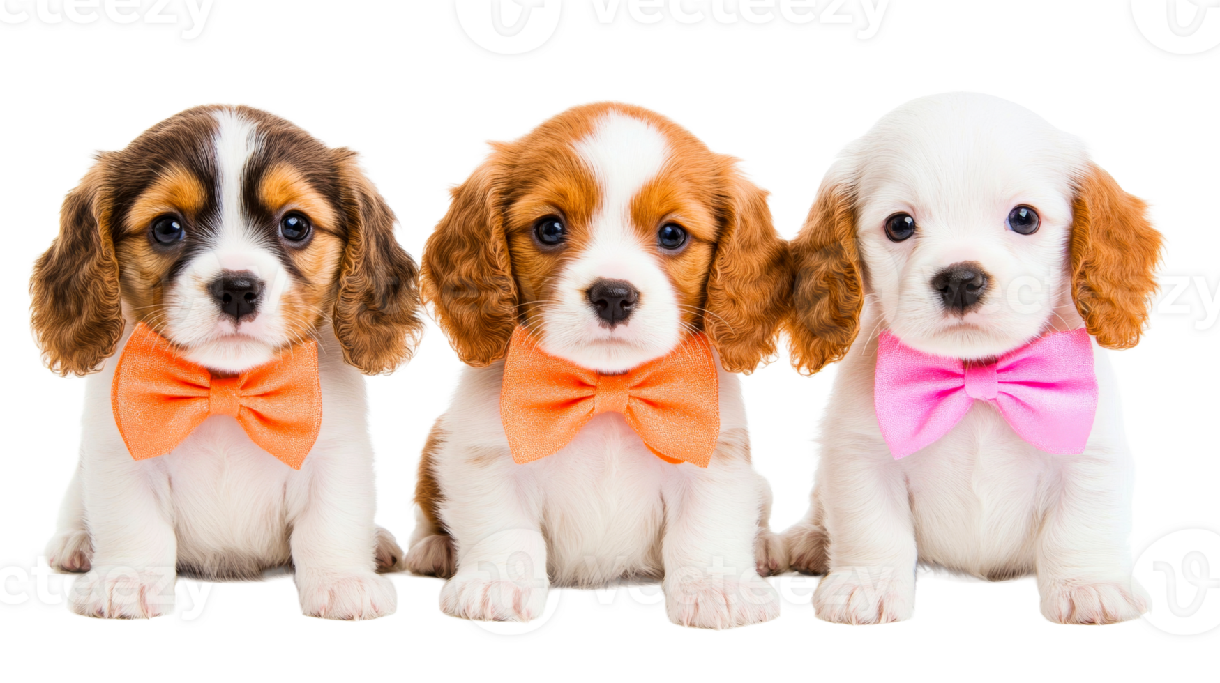 Cavalier King Charles Spaniel Puppies with Bow Ties, cut out transparent png