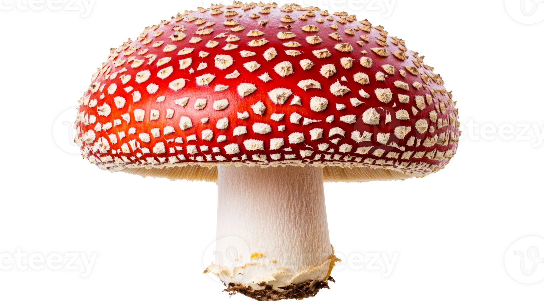 Red mushroom with white warts, isolated, hallucinogen, fungus, cut out transparent png