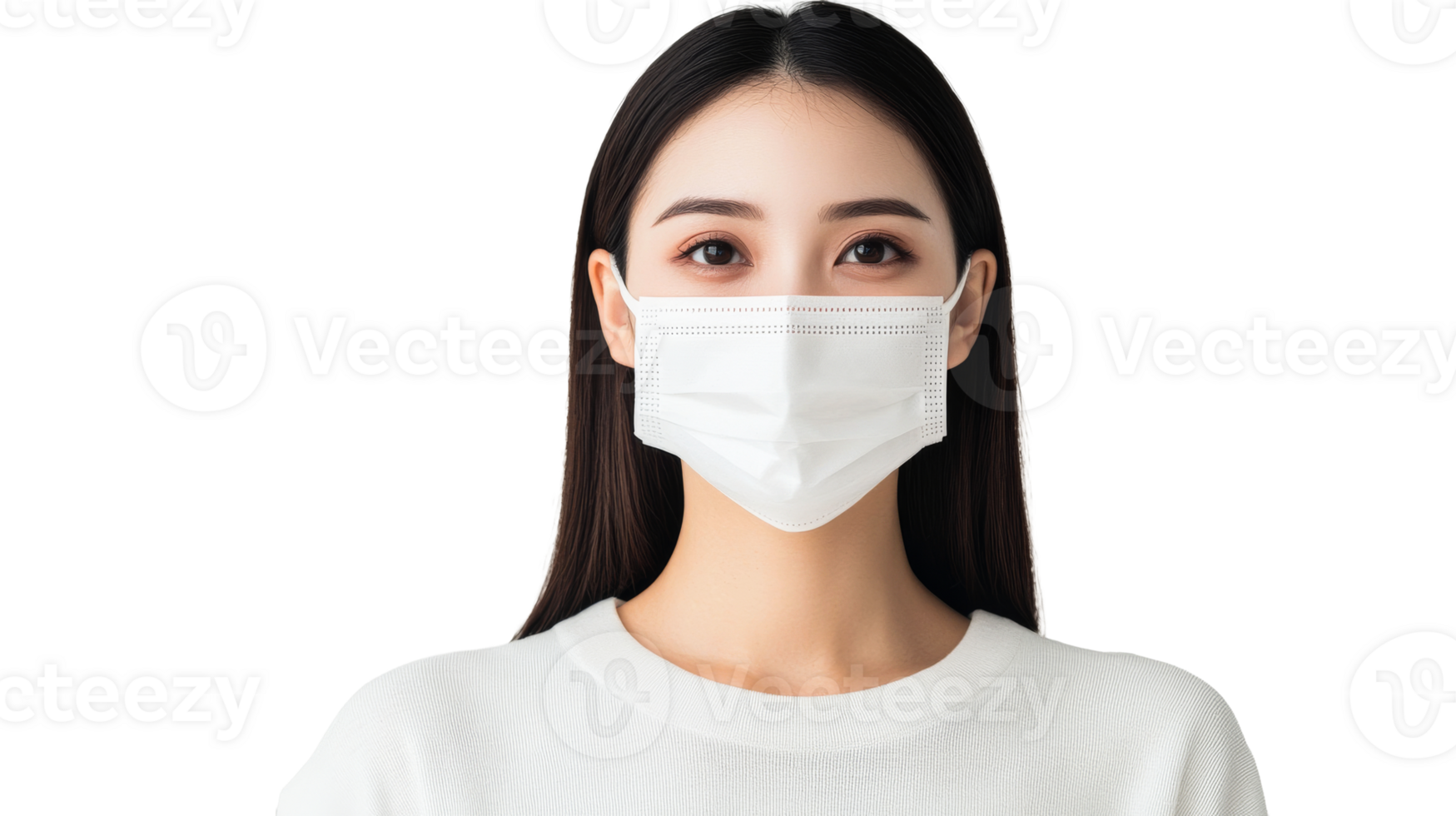 Asian woman wearing protective face mask, hygiene measures, cut out transparent png