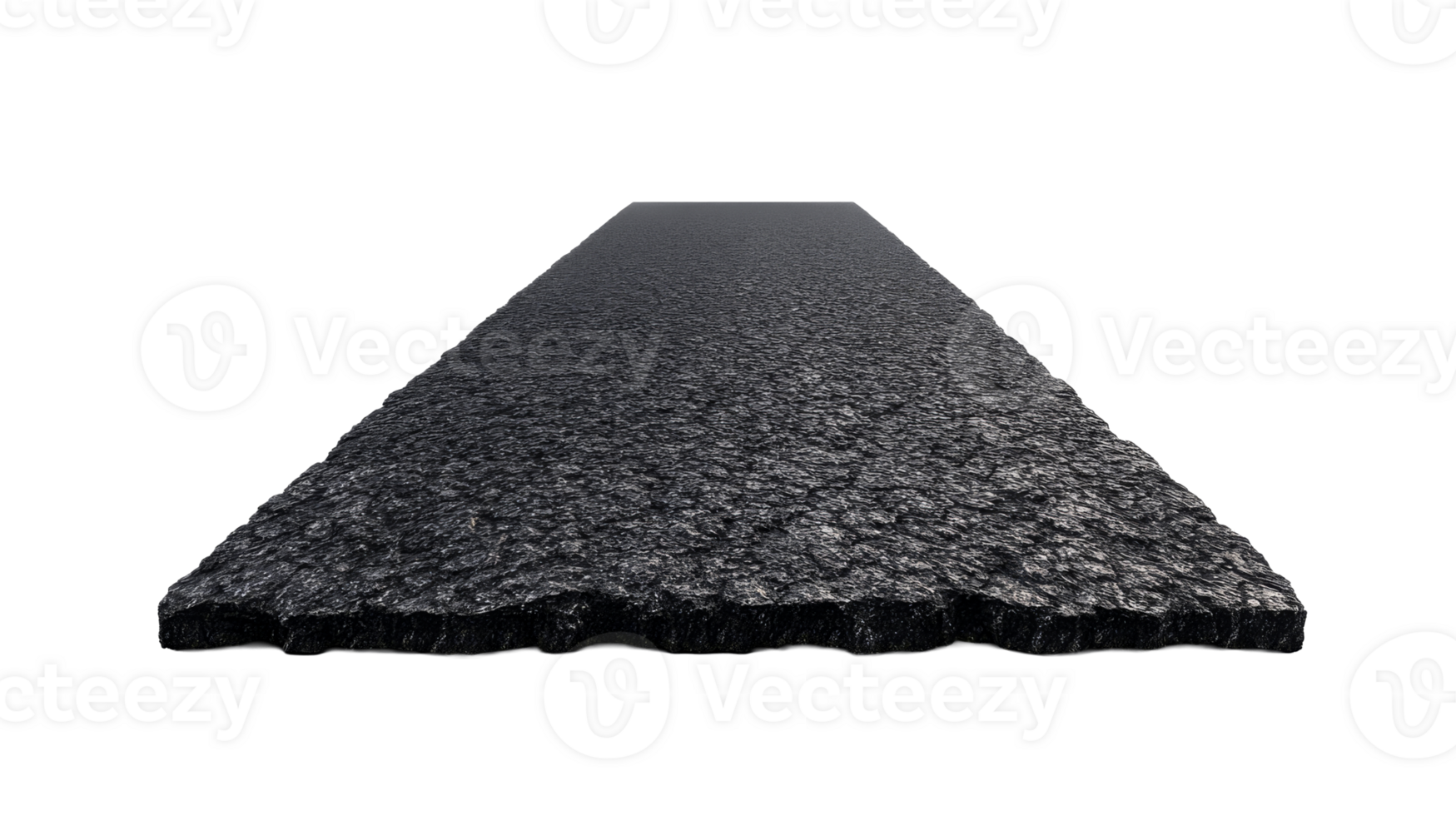 Rough asphalt surface texture detail and perspective view, cut out transparent png