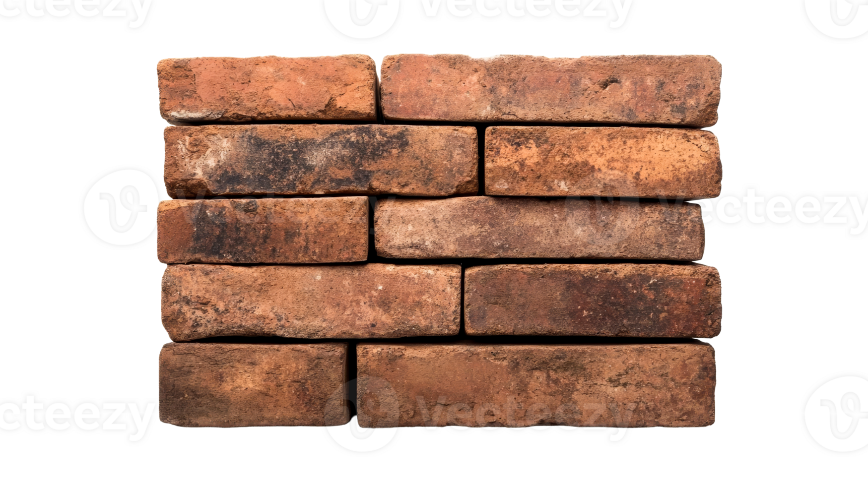 Clay bricks irregular wall, architecture material, brick texture, cut out transparent png