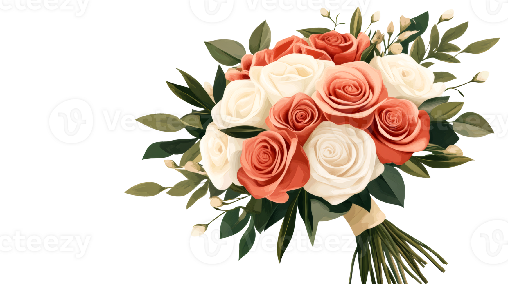 Peach and cream rose flower bouquet, isolated element , cut out transparent png