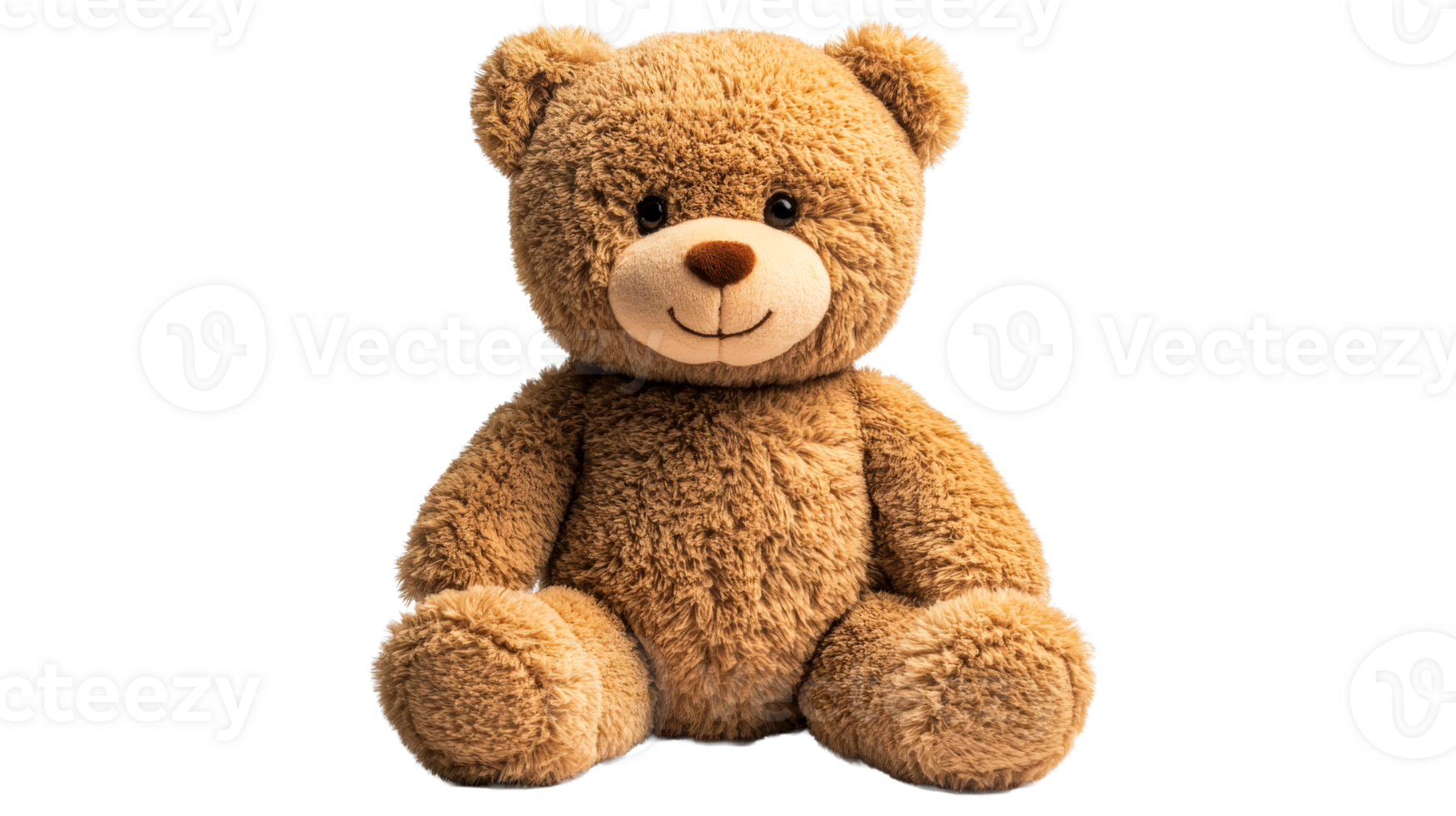 Plush teddy bear with brown fur and a sweet smile, cut out transparent png