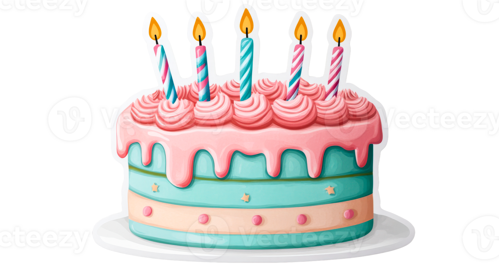 Pink and blue cake with candles, birthday celebration, sweet treat, cut out transparent png