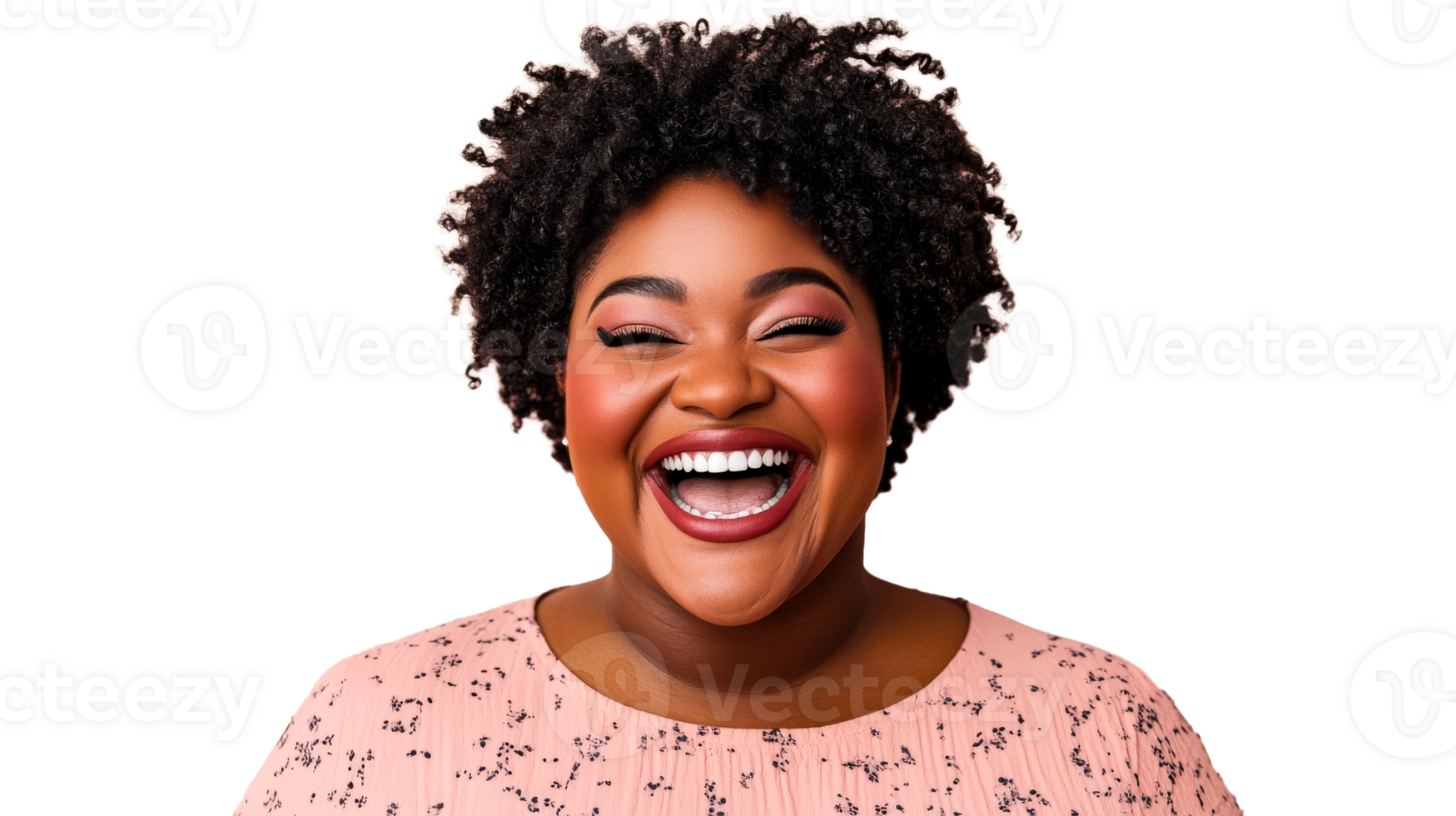 Happy woman laughing with closed eyes, cut out transparent png