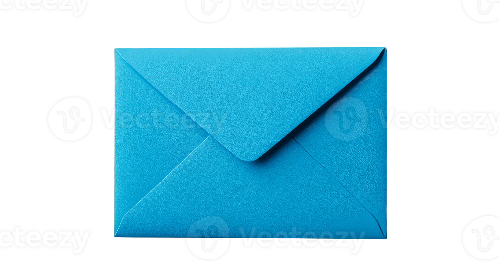 Sky-blue paper envelope with textured surface, cut out transparent png