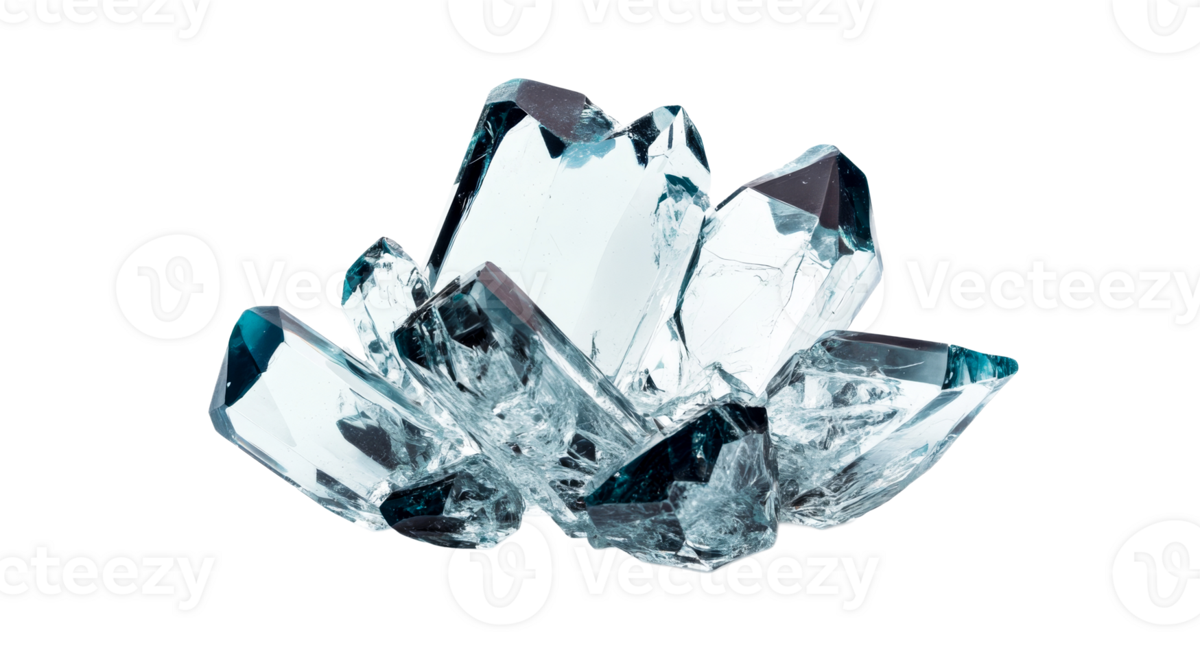 Sparkling Clear Quartz Crystal Formation, Transparent Background, cut out transparent png