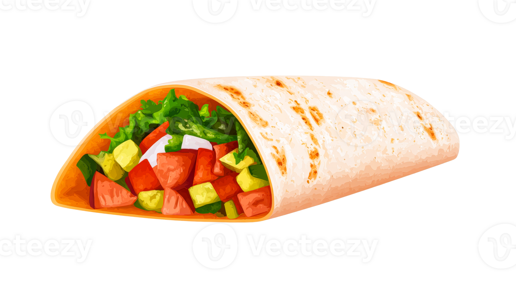 Delicious-looking burrito filled with vegetables, cut out transparent png