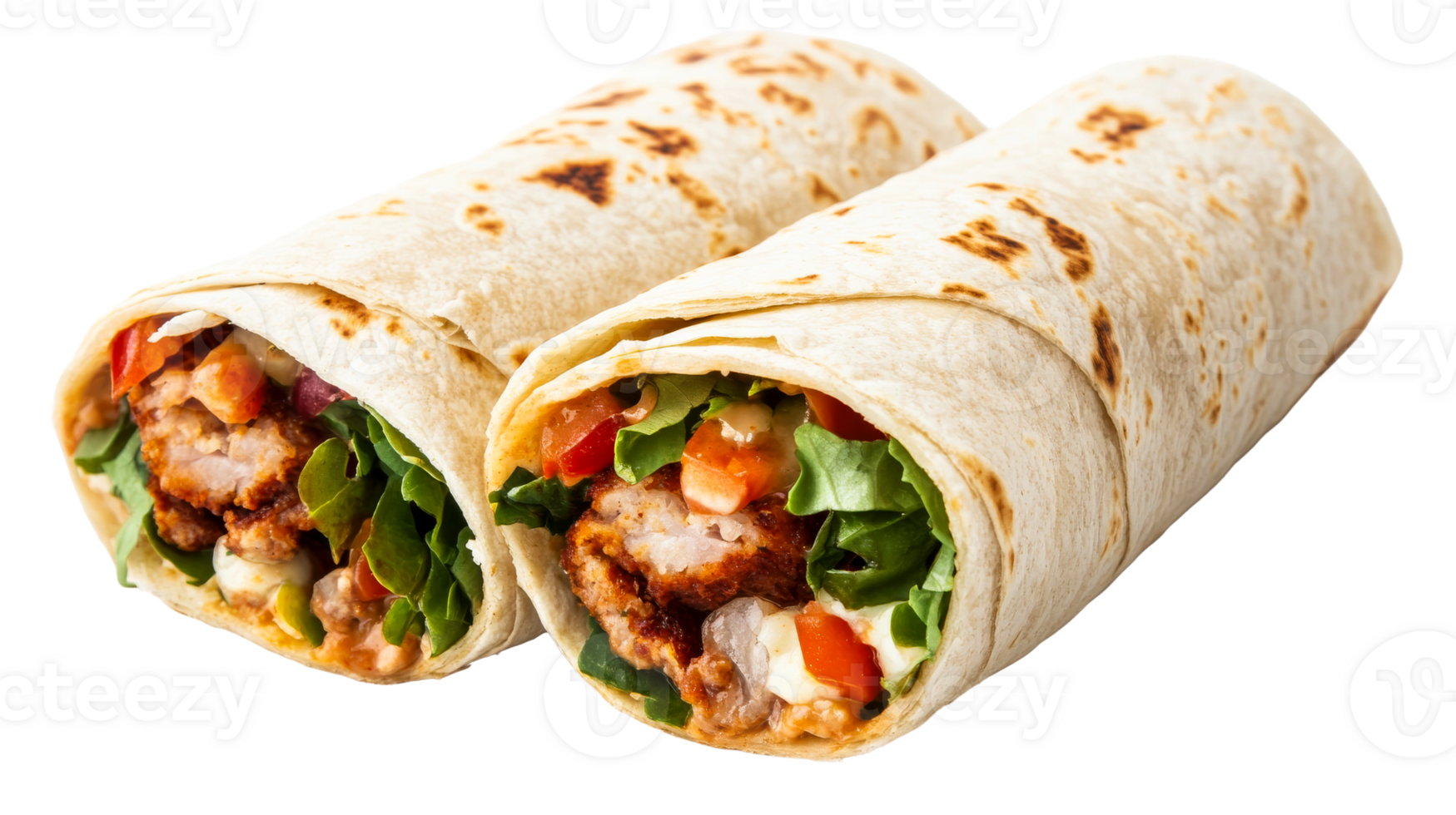 Two Chicken Wraps with Vegetables and Sauce, cut out transparent png