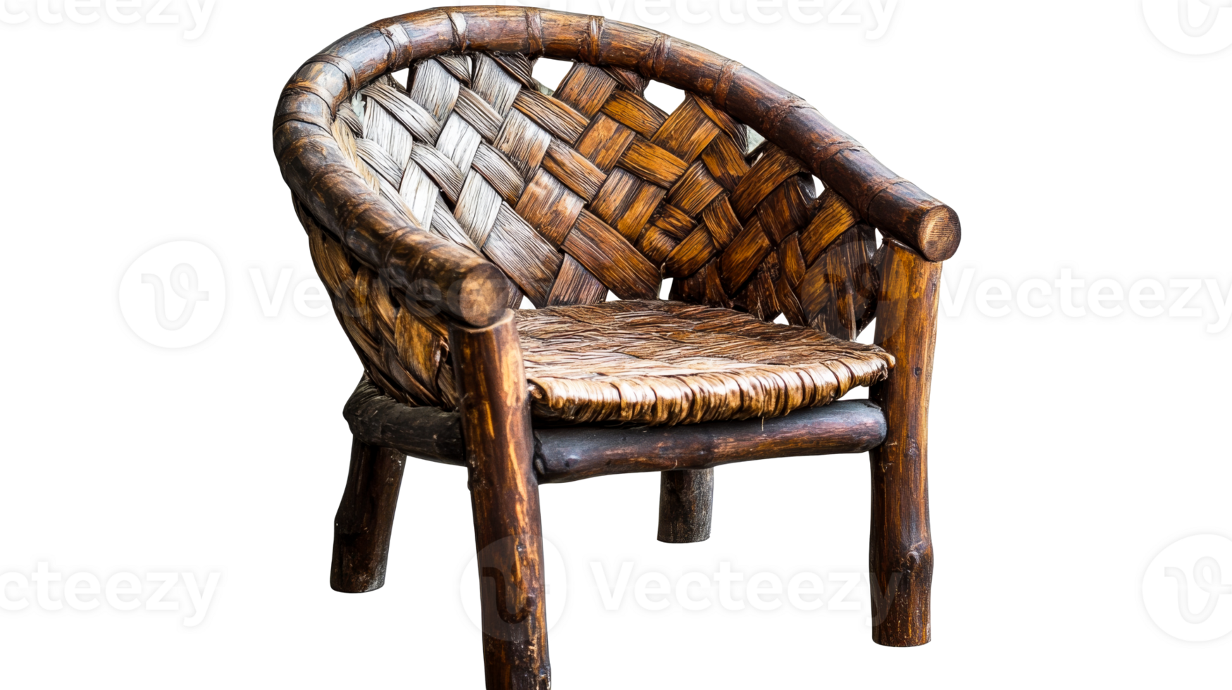 Wicker armchair crafted with natural materials, isolated, cut out transparent png