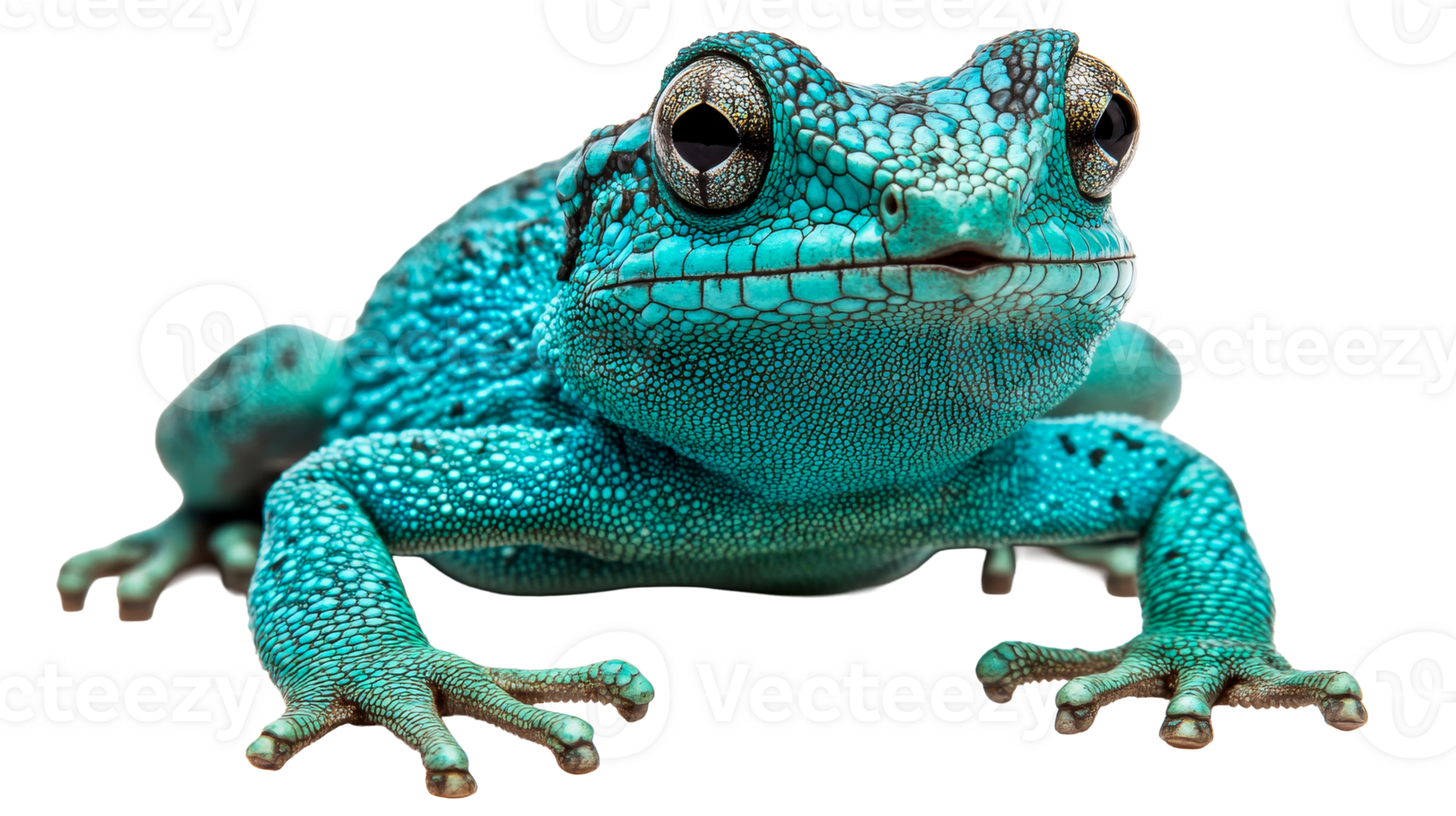 Turquoise amphibian with textured skin and golden eyes, cut out transparent png