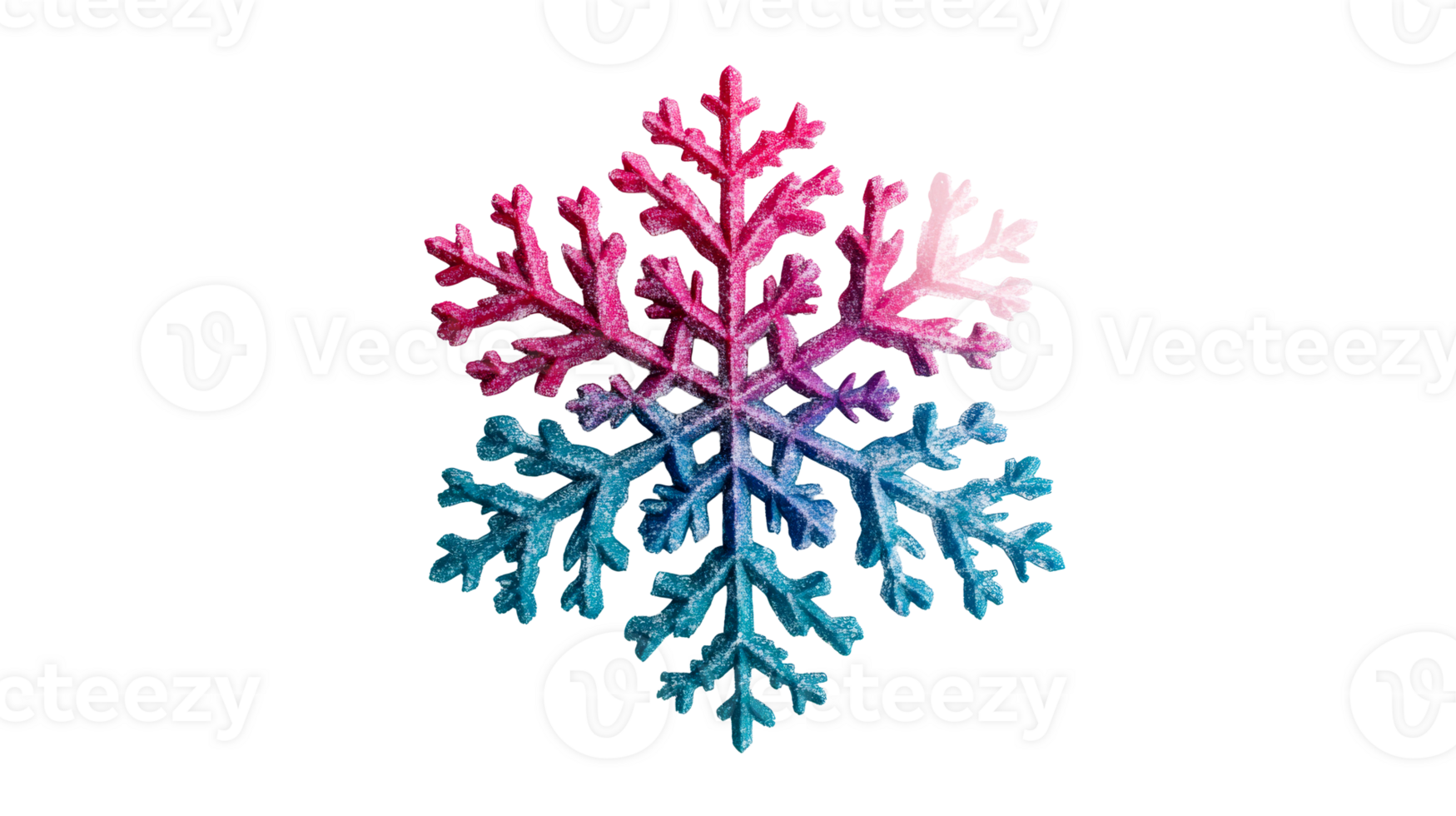 Gradient snowflake isolated on black, festive decoration, winter, cut out transparent png