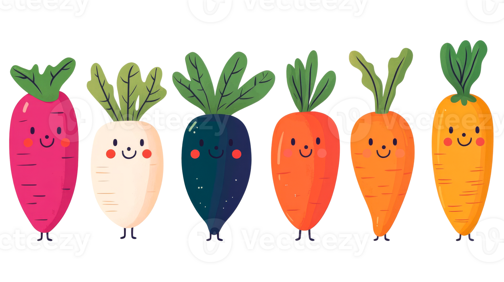 Cartoon Vegetables with Smiling Faces, colorful, cute, garden, cut out transparent png