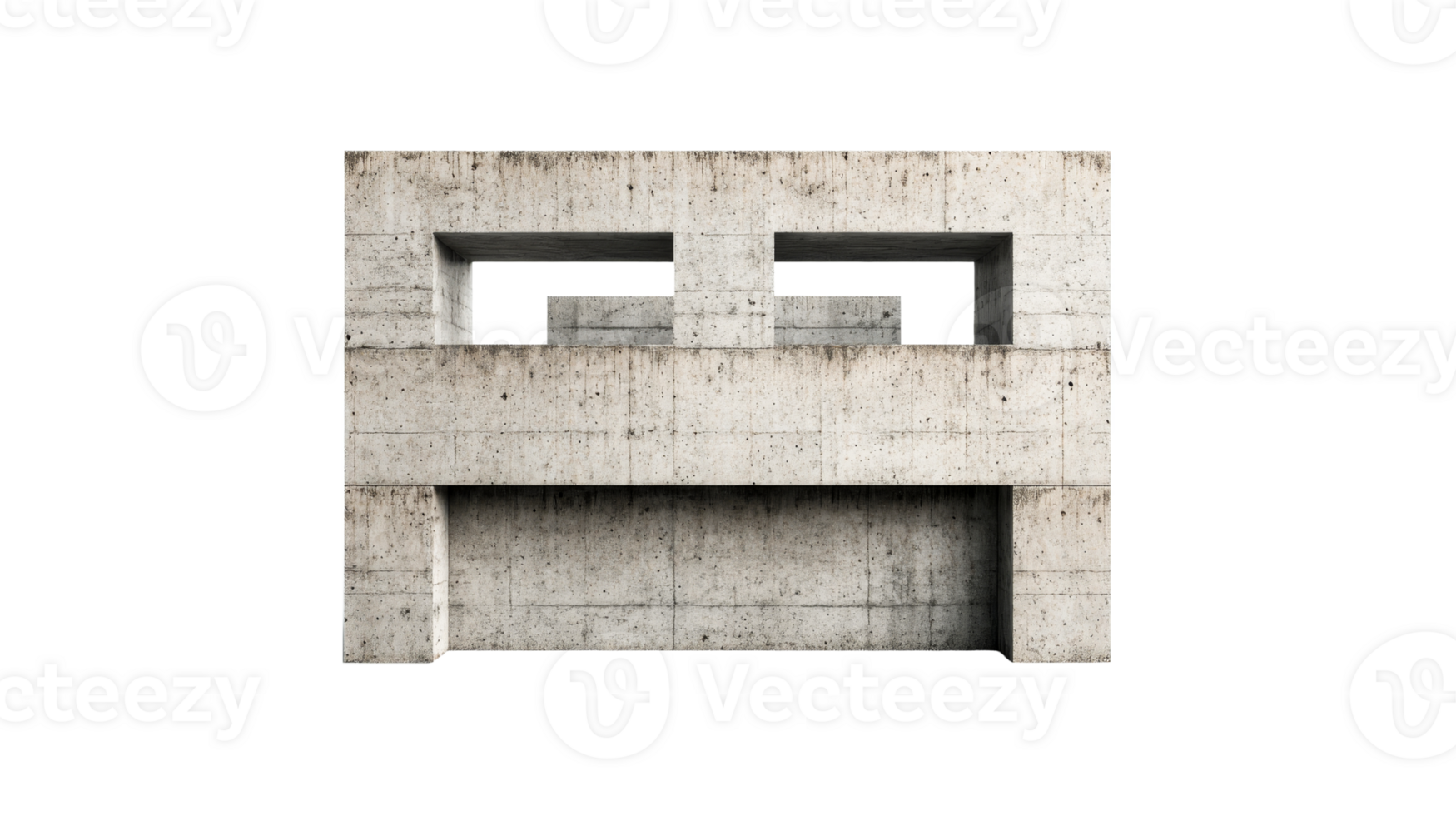 Concrete structure with openings, brutalist architecture, geometric, cut out transparent png