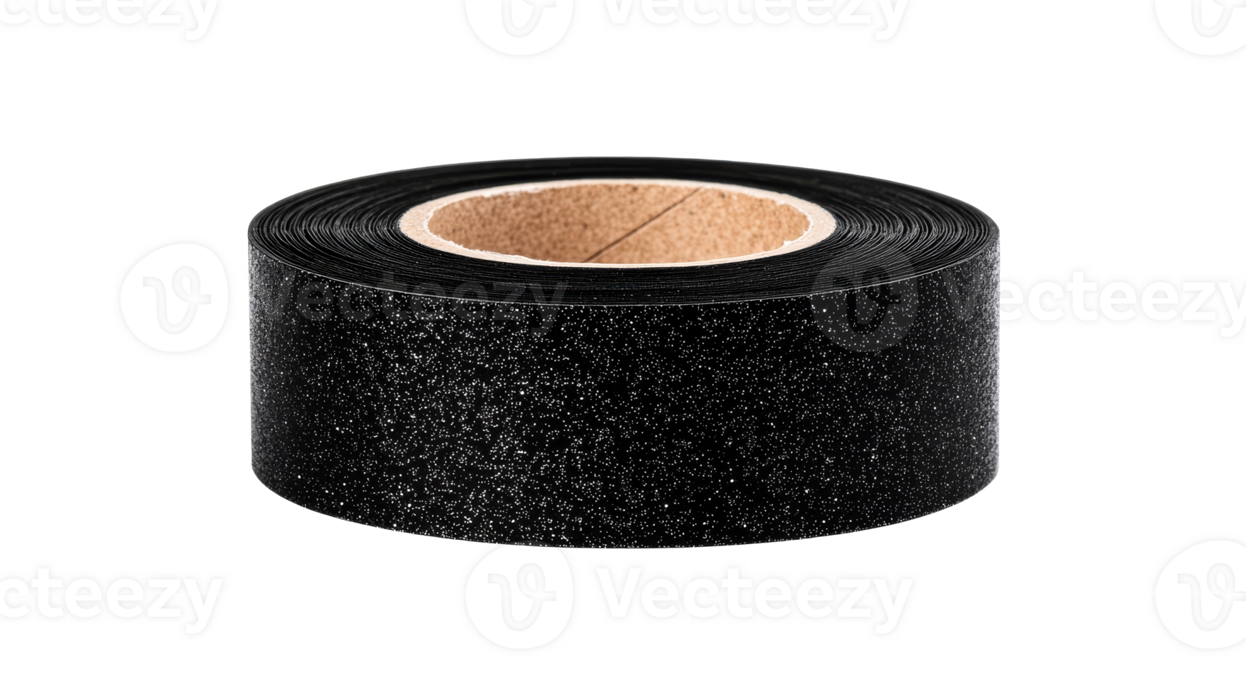 Sparkly black tape roll on black backdrop, cut out transparent png