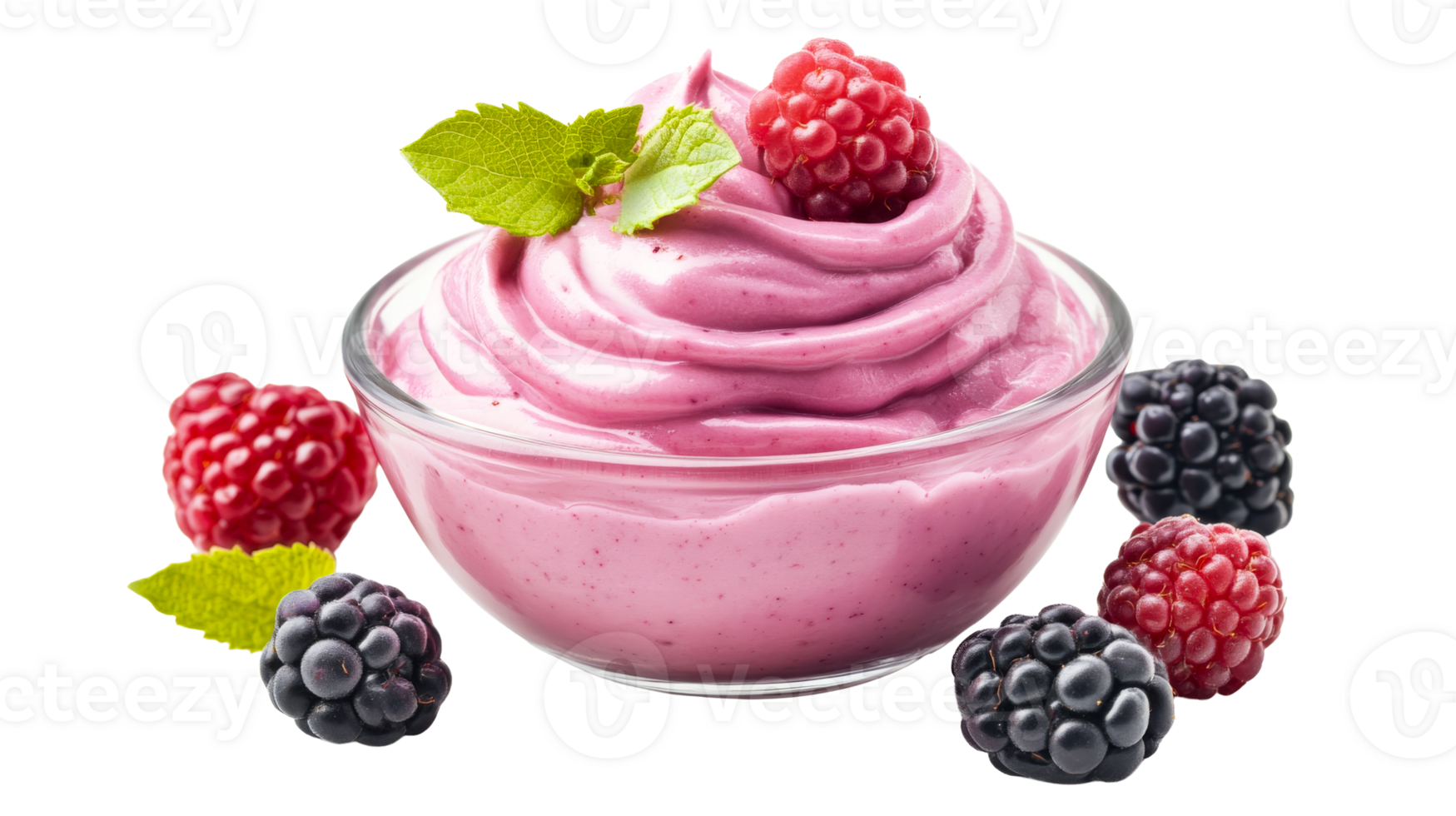 baie dessert bol, yaourt, menthe, framboise, mûre, Couper en dehors transparent png