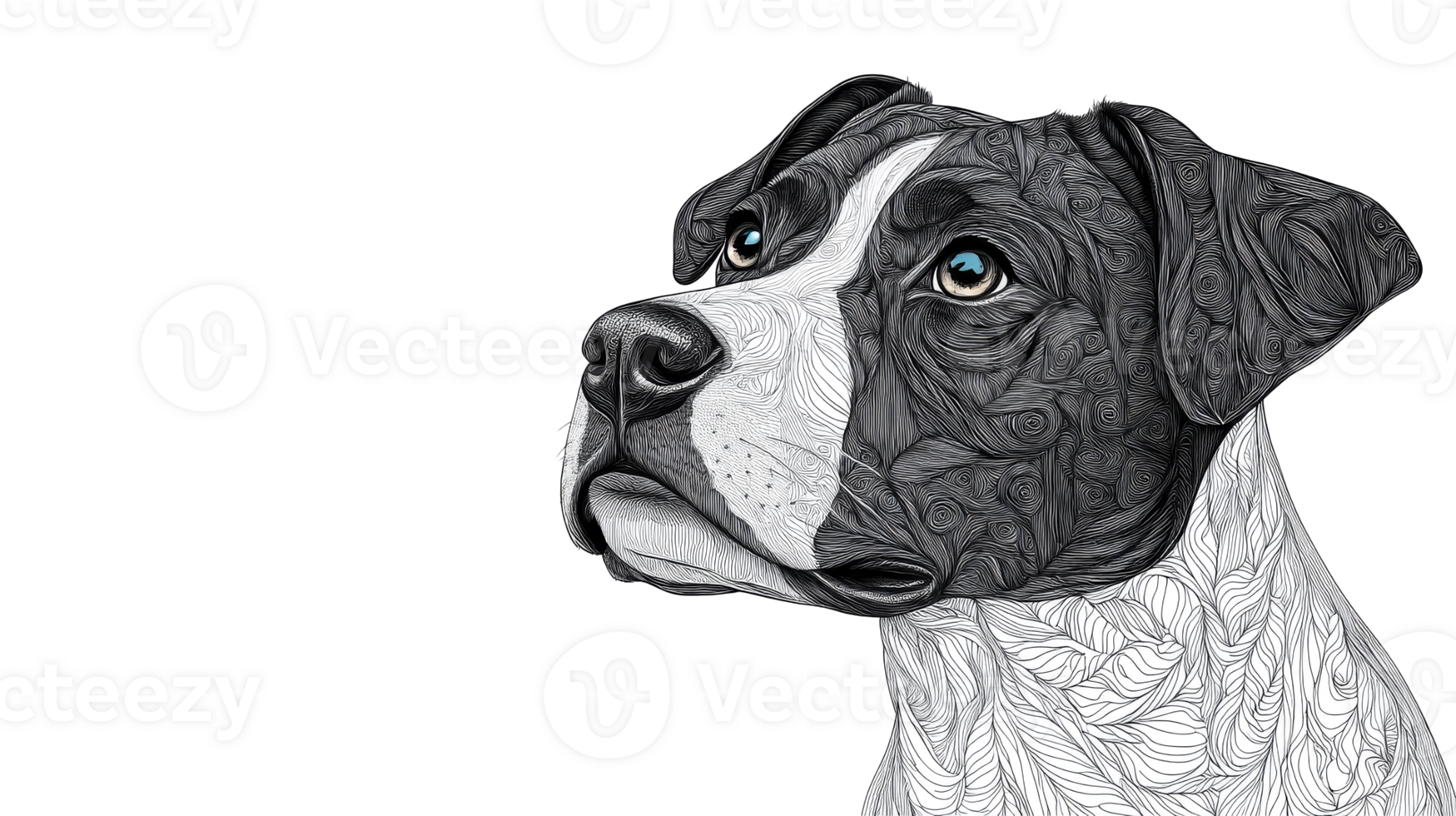 Boxer dog portrait with intricate swirl pattern, cut out transparent png