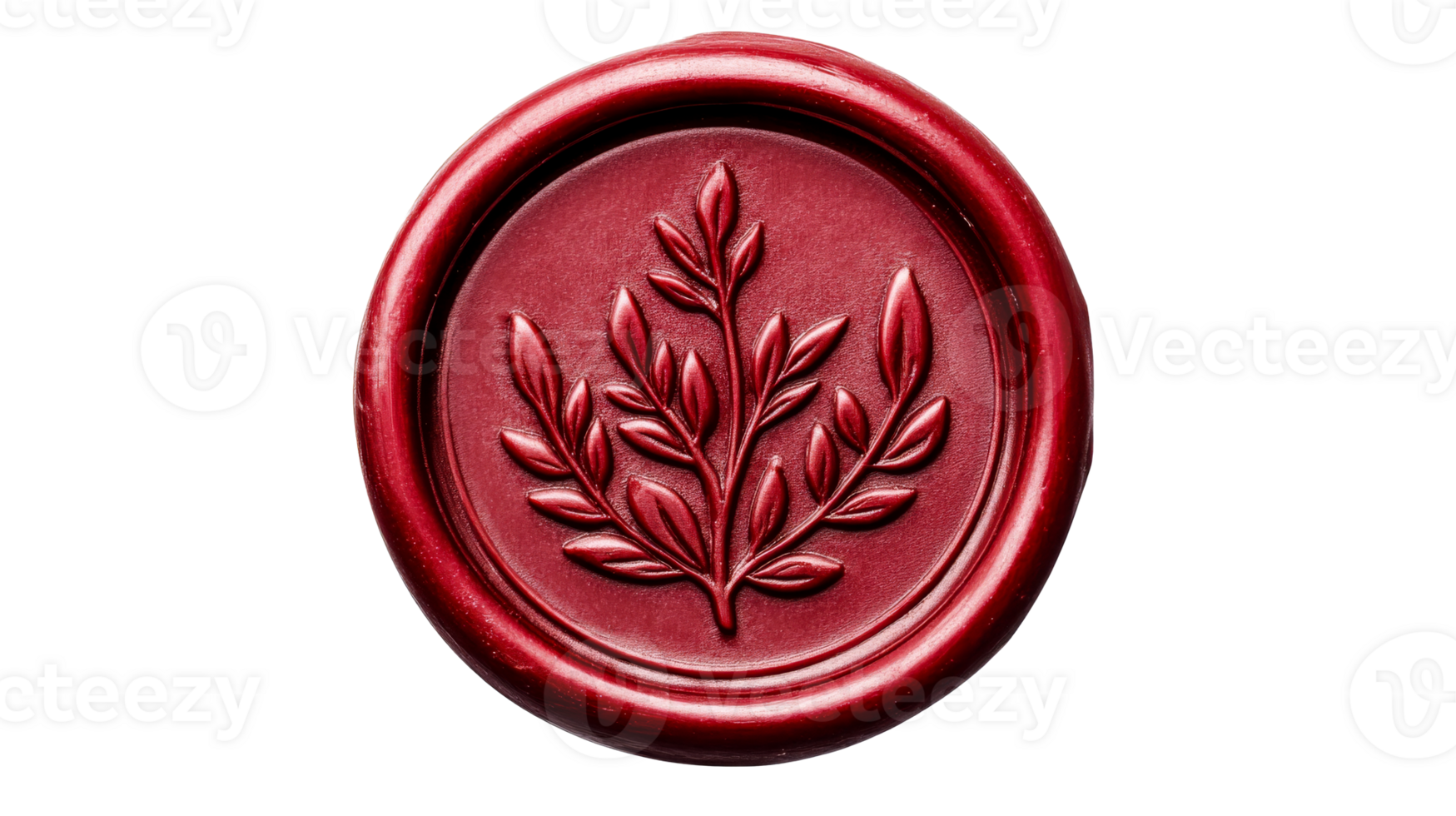 Red Wax Seal with Botanical Design , cut out transparent png