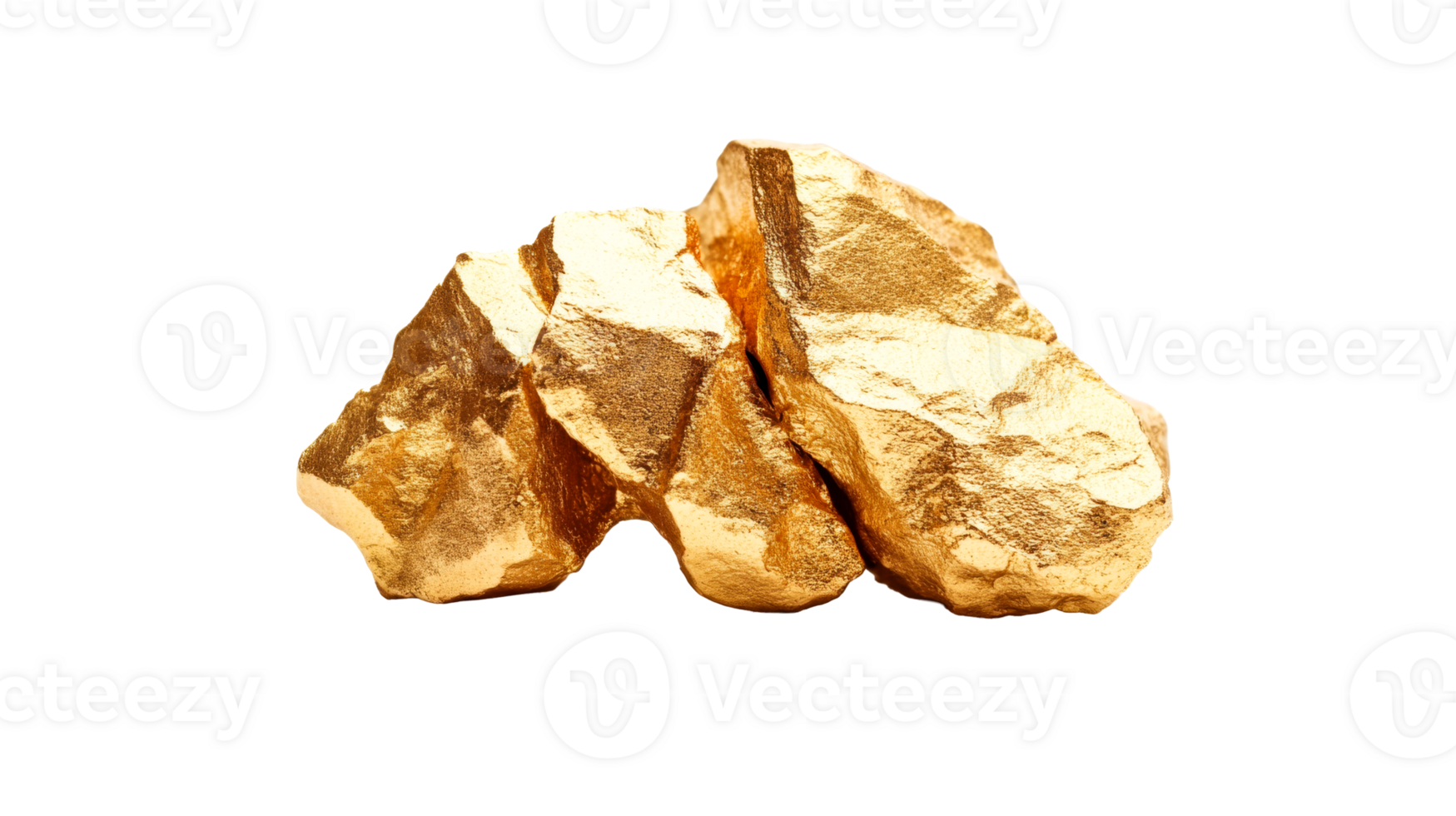 Gold Nugget Cluster on Black Background, cut out transparent png