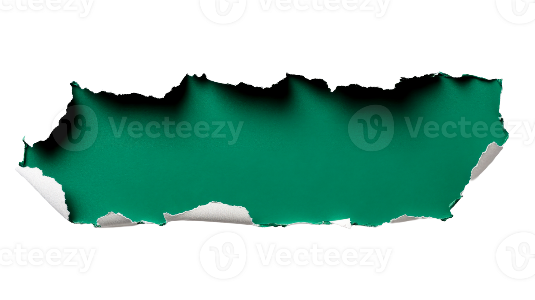 Torn green paper with white edges, ripped design, textured surface, cut out transparent png