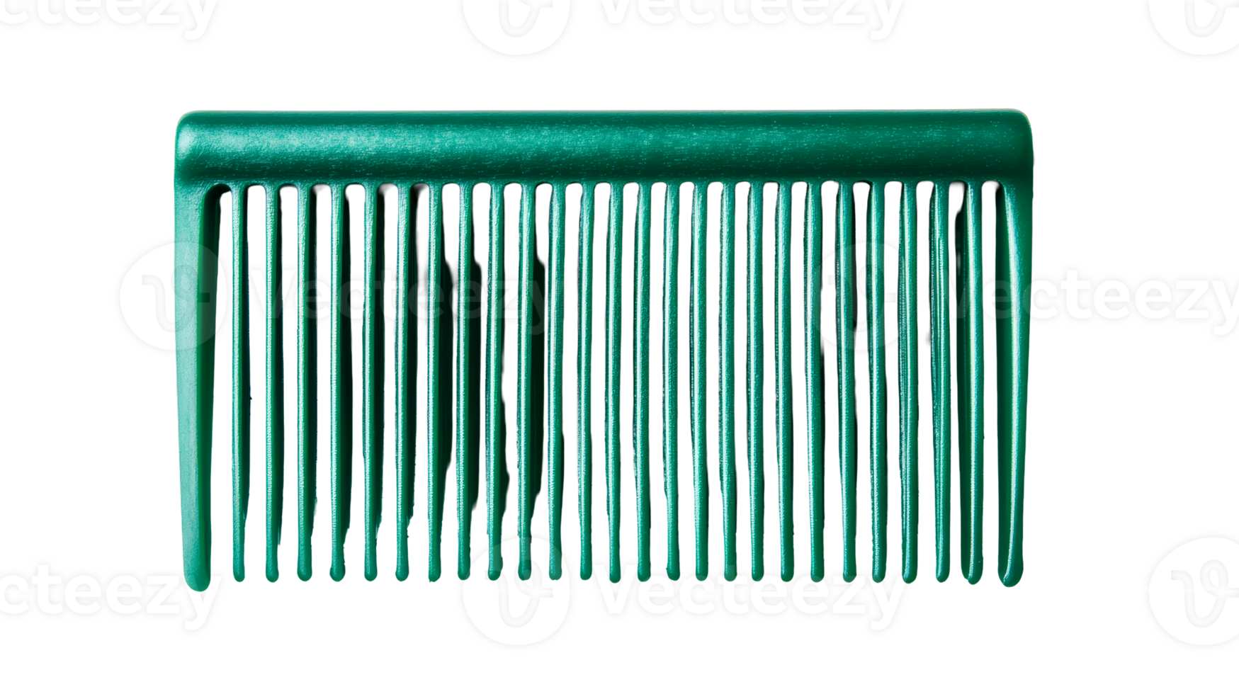 Close-up of a green comb for hair styling on black background, cut out transparent png