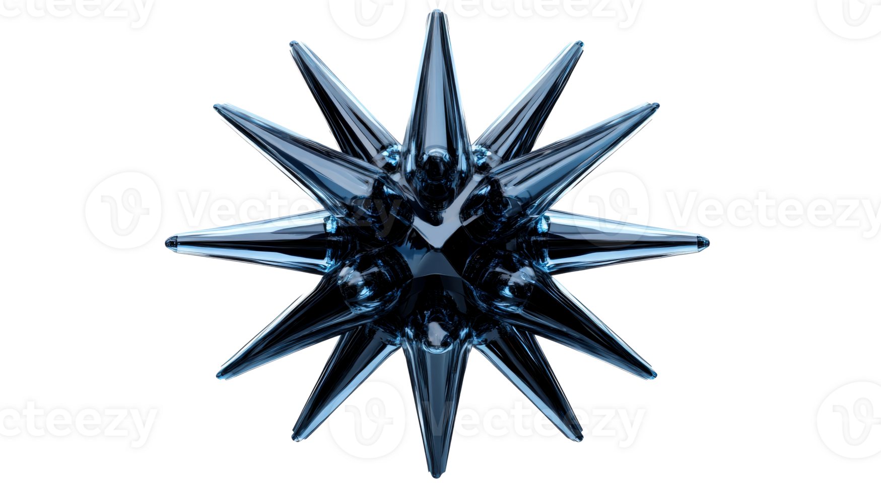 Abstract blue glass spiky shape on black background , cut out transparent png