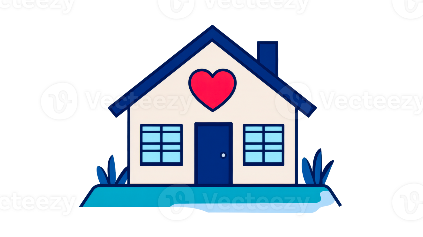 Cozy house with a heart and blue trim, cut out transparent png