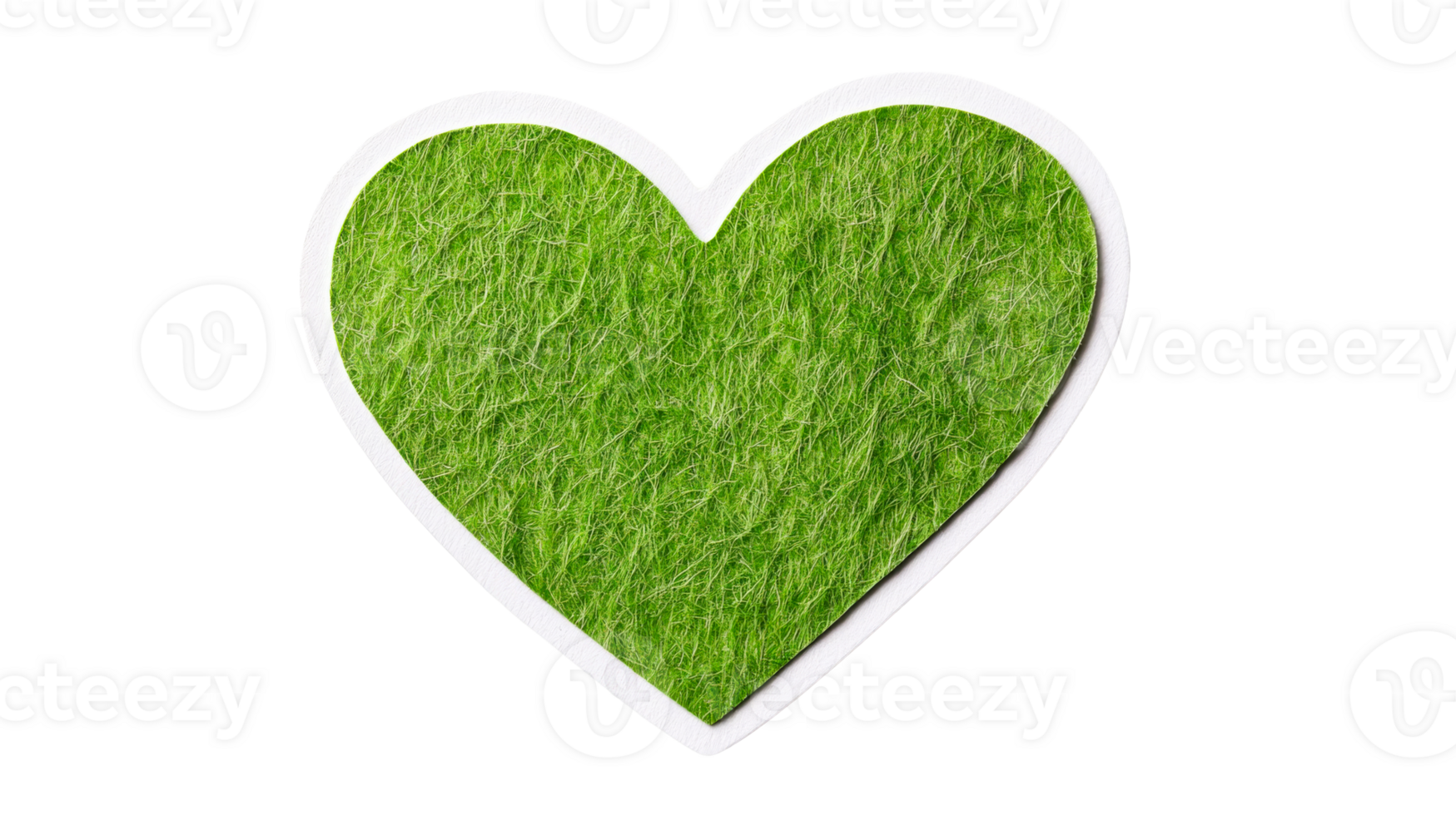 Green heart with grass texture and a white border, cut out transparent png