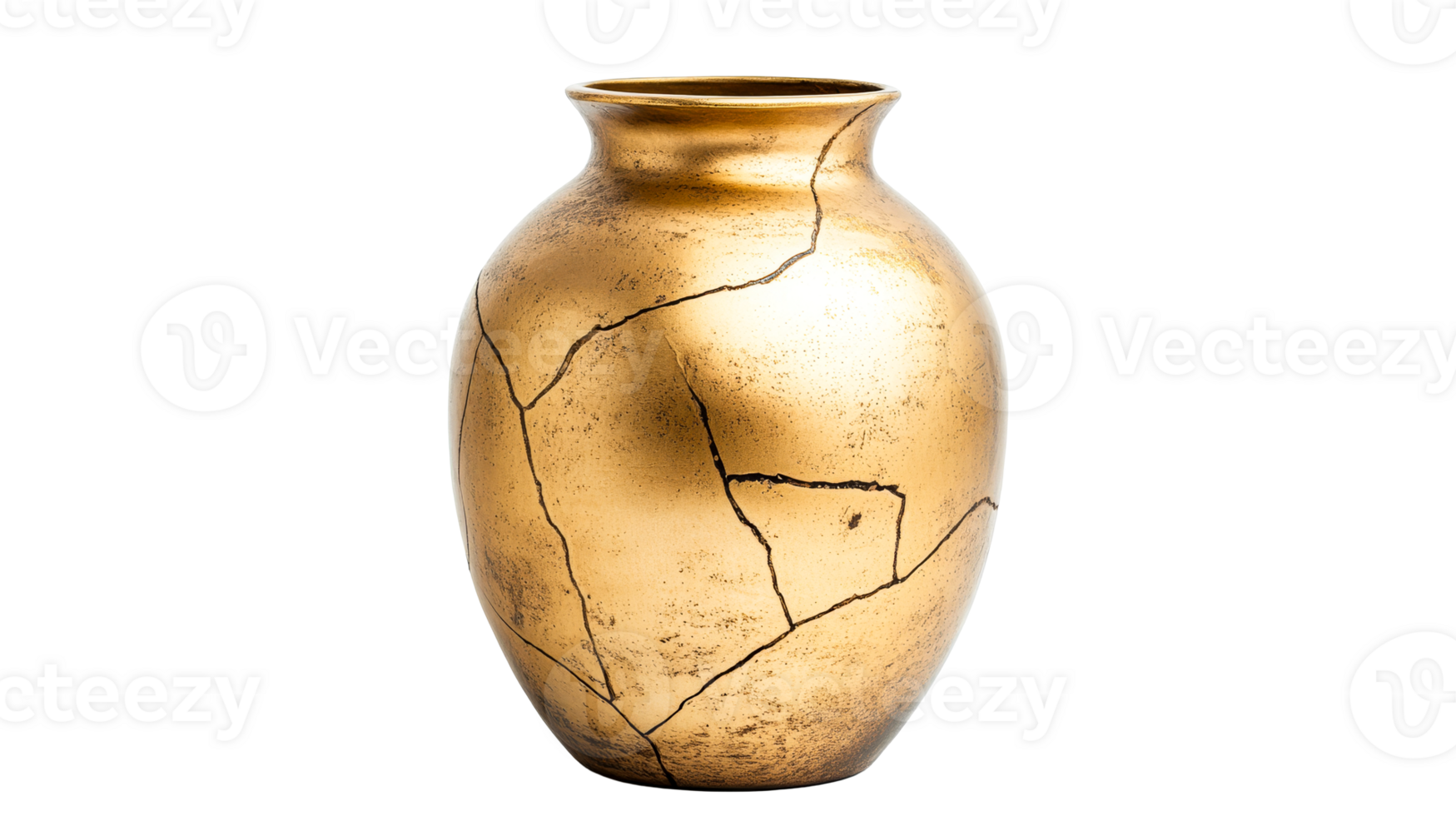 Golden Vase, Crack Lines, Kintsugi, Ancient Art, Repaired Pottery, cut out transparent png