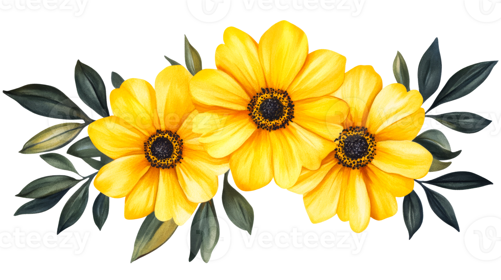 Yellow flowers with leaves, spring, summer, blossom, cut out transparent png