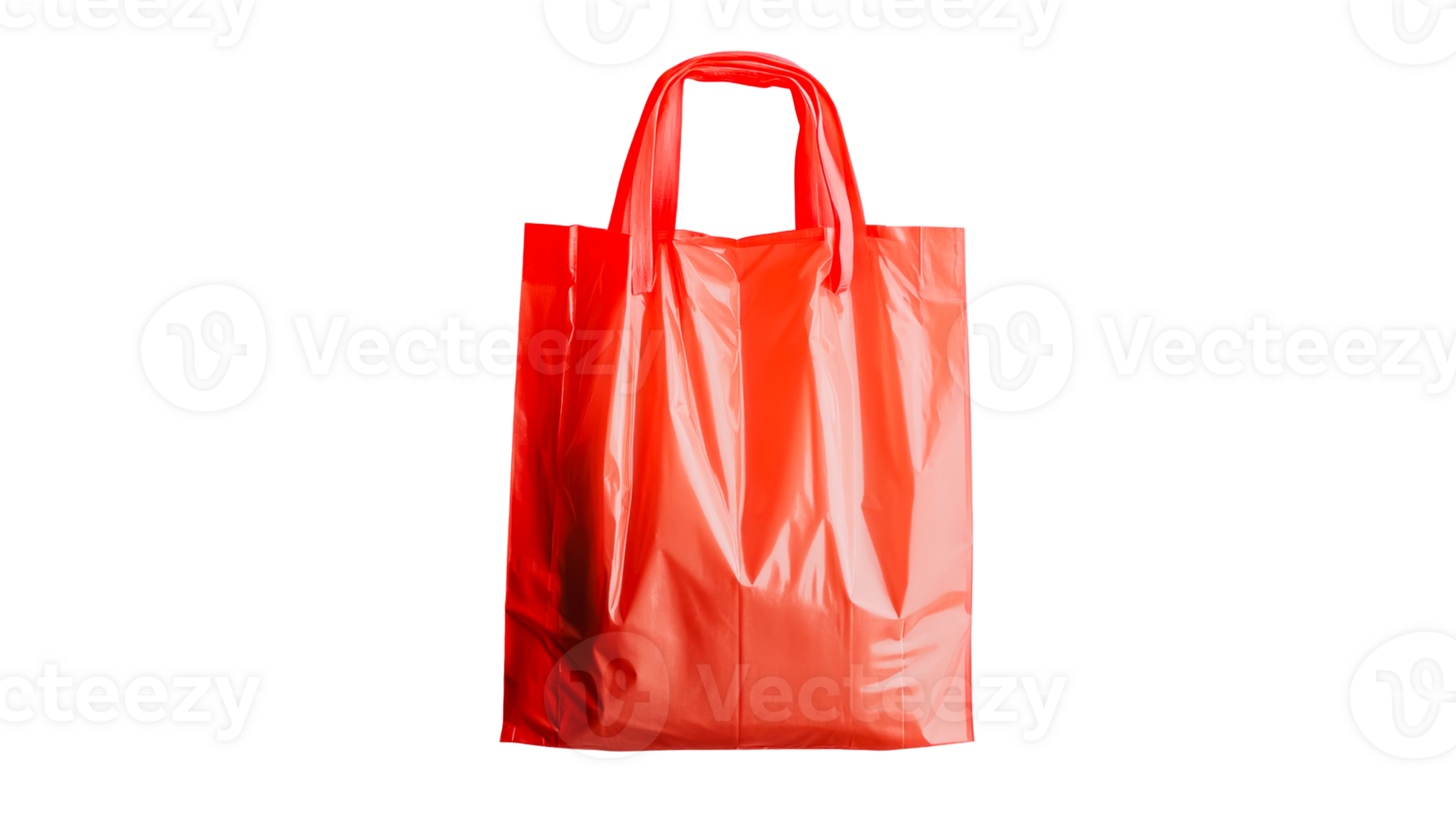 Plastic bag with handles for shopping, red color, cut out transparent png