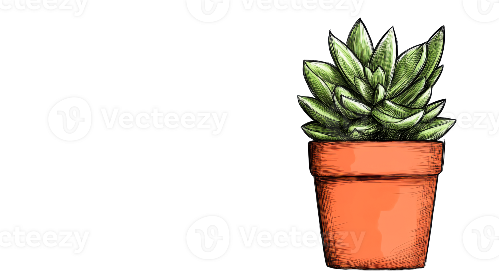 Potted succulent plant sketch, green leaves, hand-drawn style, cut out transparent png