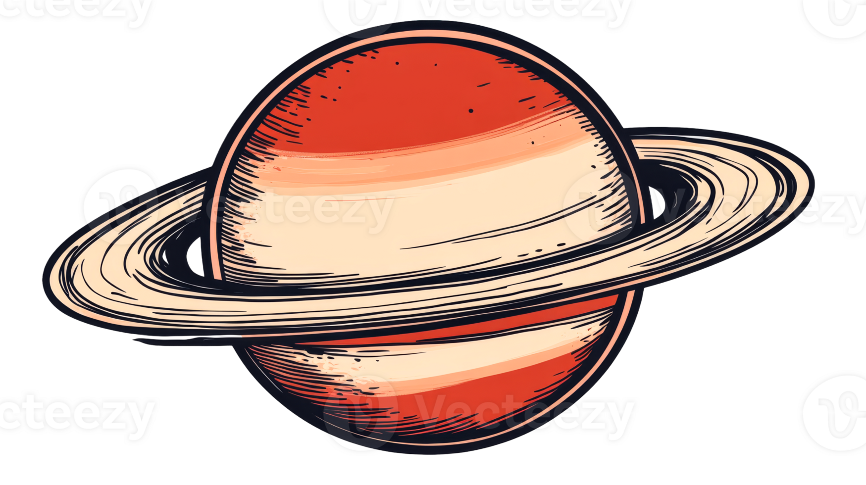 Cartoon planet with rings, illustration isolated, cut out transparent png