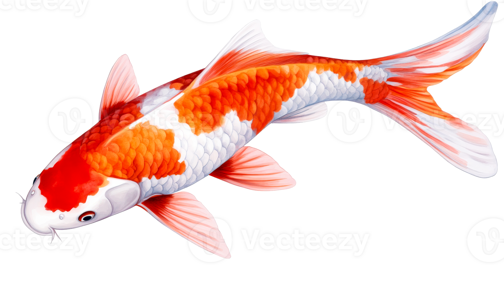Red and white koi fish with detailed scales, artistic, cut out transparent png