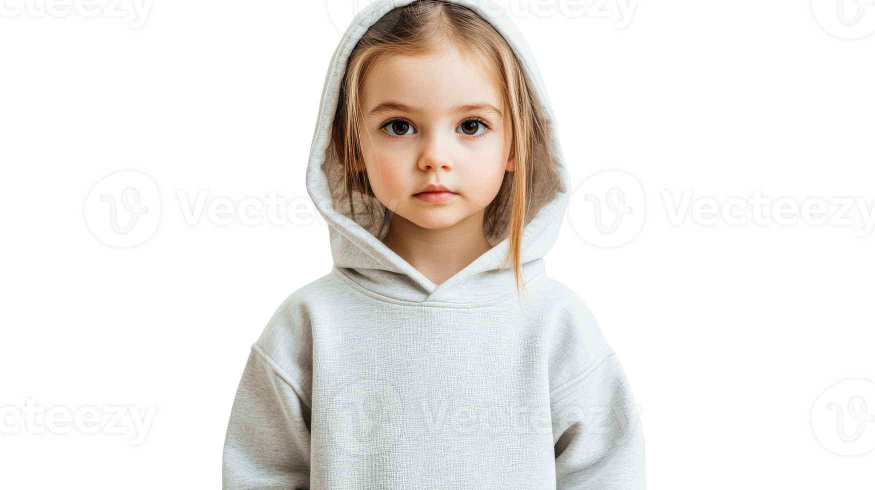Cute girl in hoodie, portrait, isolated against black background, cut out transparent png