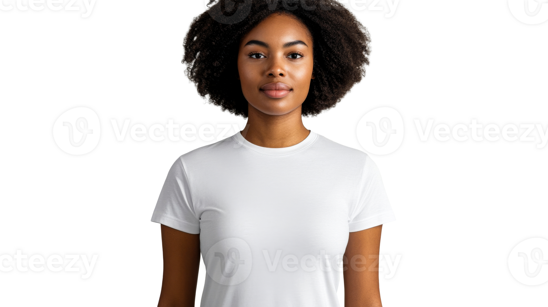 African model portrait, white t-shirt, looking at camera, cut out transparent png