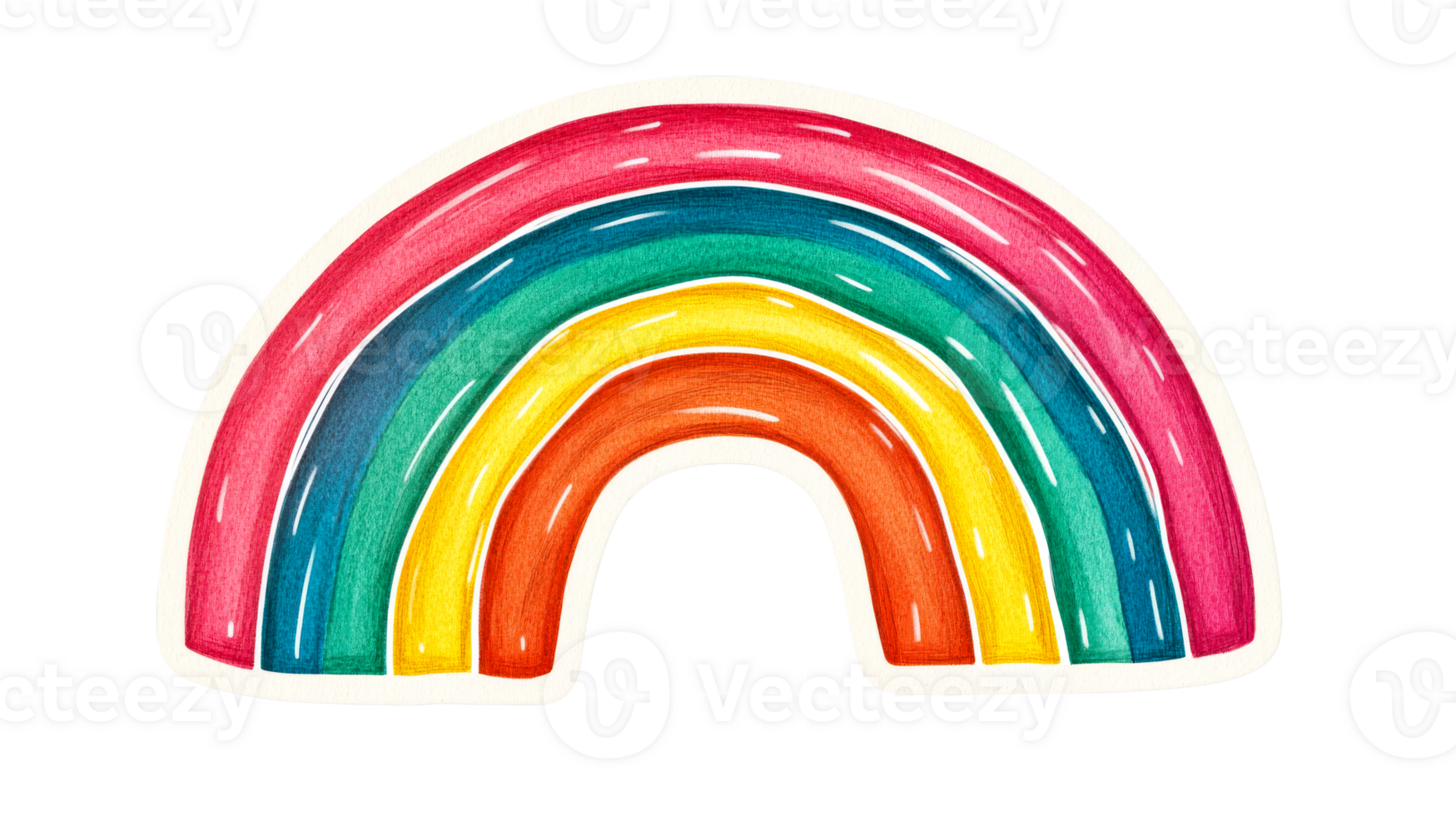 Vivid rainbow sticker with hand drawn texture, cut out transparent png