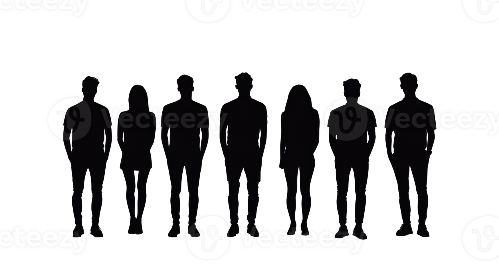 Group of people standing in line, silhouettes, dark backdrop, cut out transparent png
