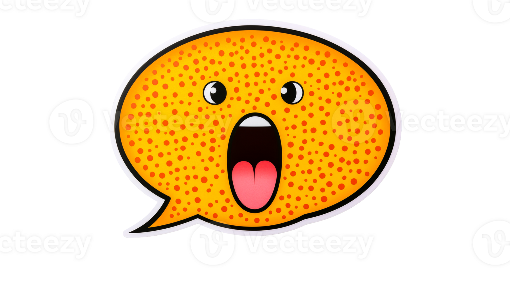 Orange dotted speech bubble with a surprised face, cut out transparent png