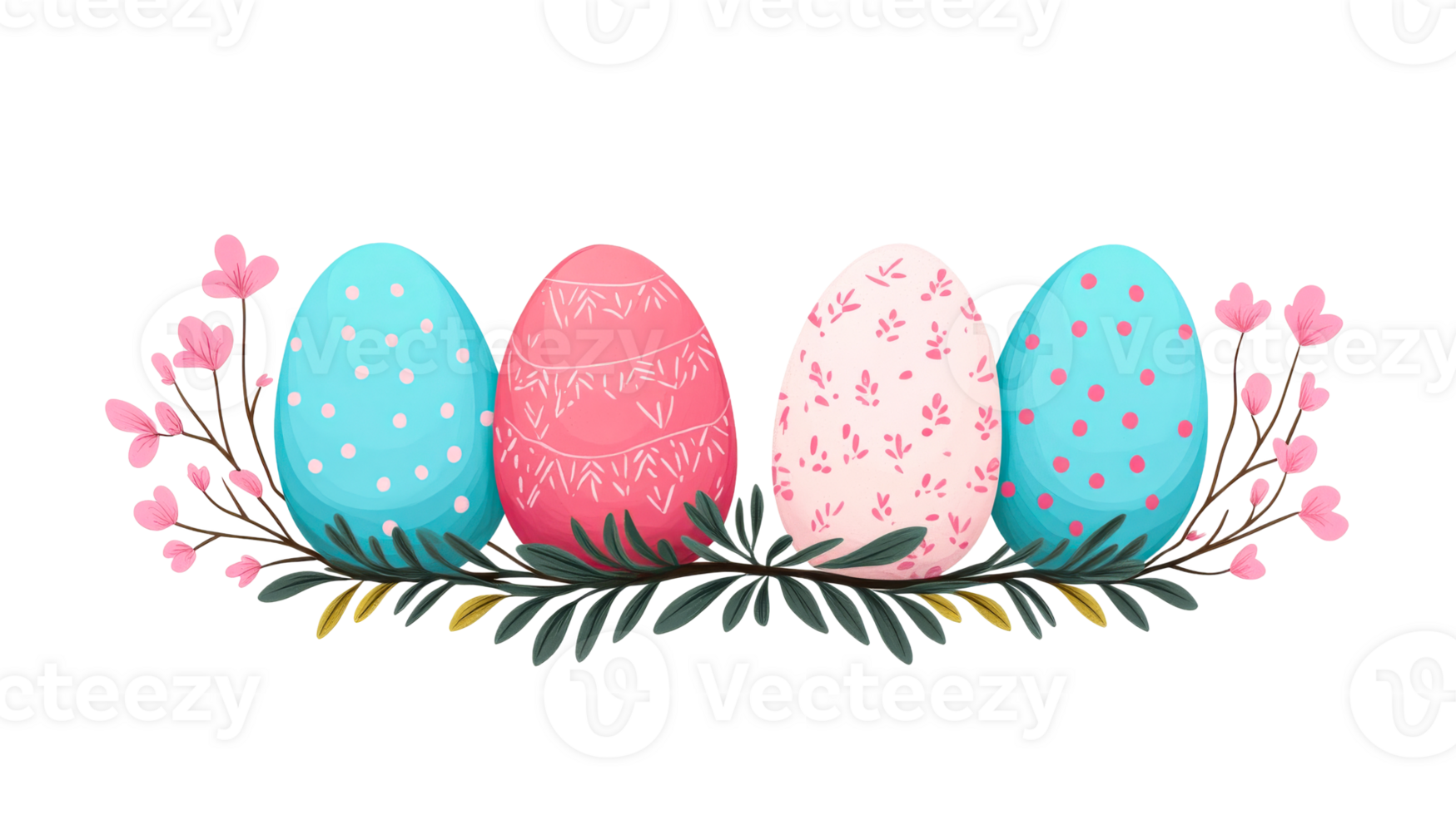 Easter eggs with flowers, design element, spring holiday, cut out transparent png