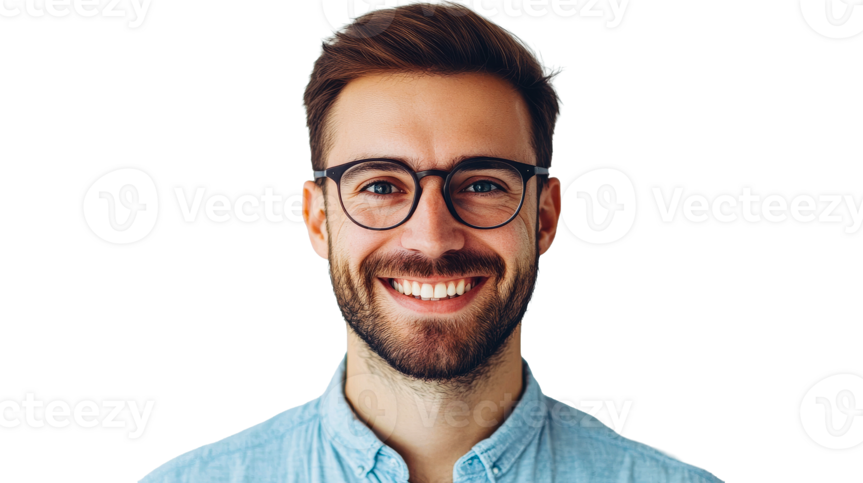 Smiling handsome man with beard and glasses, cut out transparent png