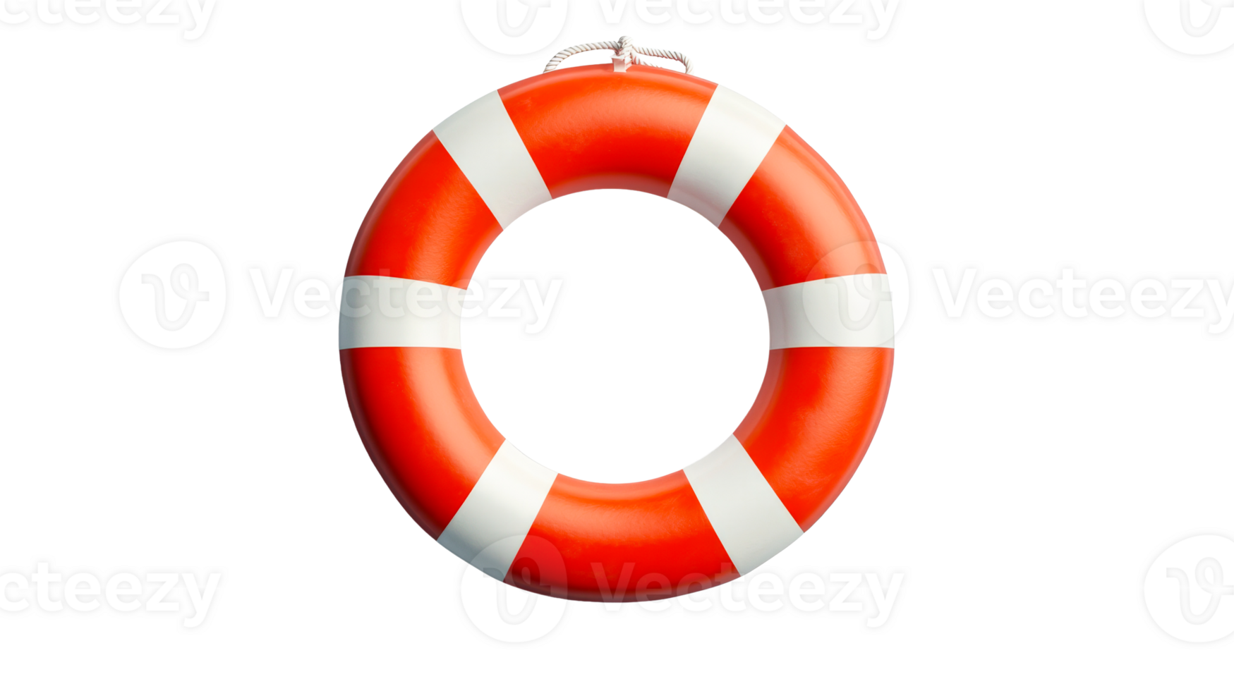 Orange Lifebuoy with White Stripes and Rope, cut out transparent png
