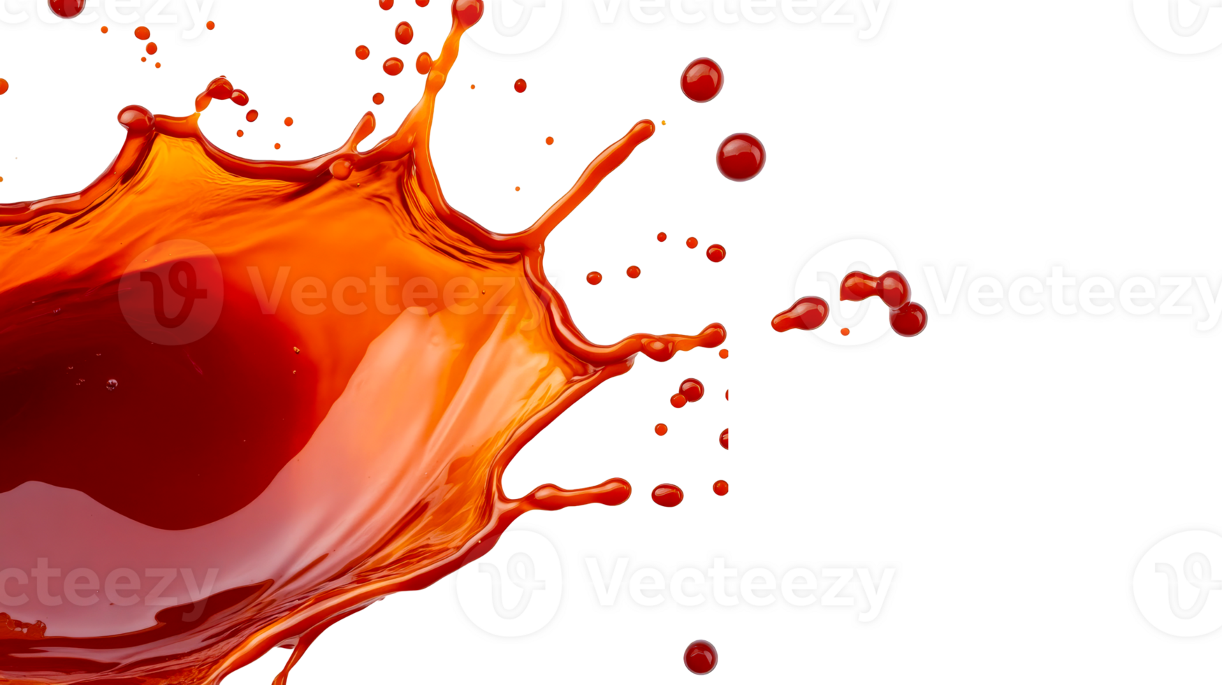 Red liquid splash motion isolated dark background, cut out transparent png