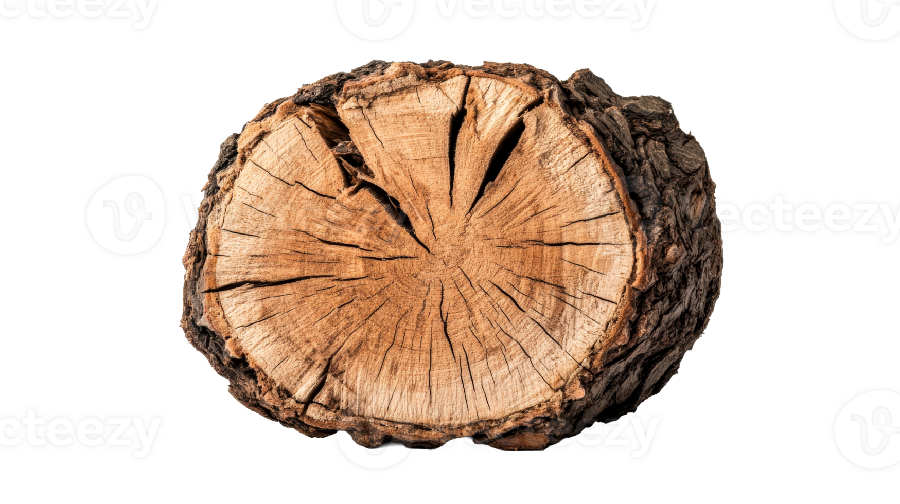 Tree stump with visible tree rings and bark texture, cut out transparent png