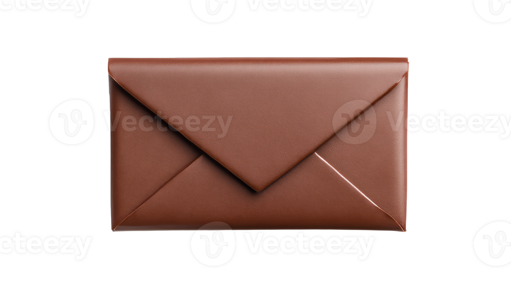 Brown leather envelope, communication device, craft object, isolated, cut out transparent png