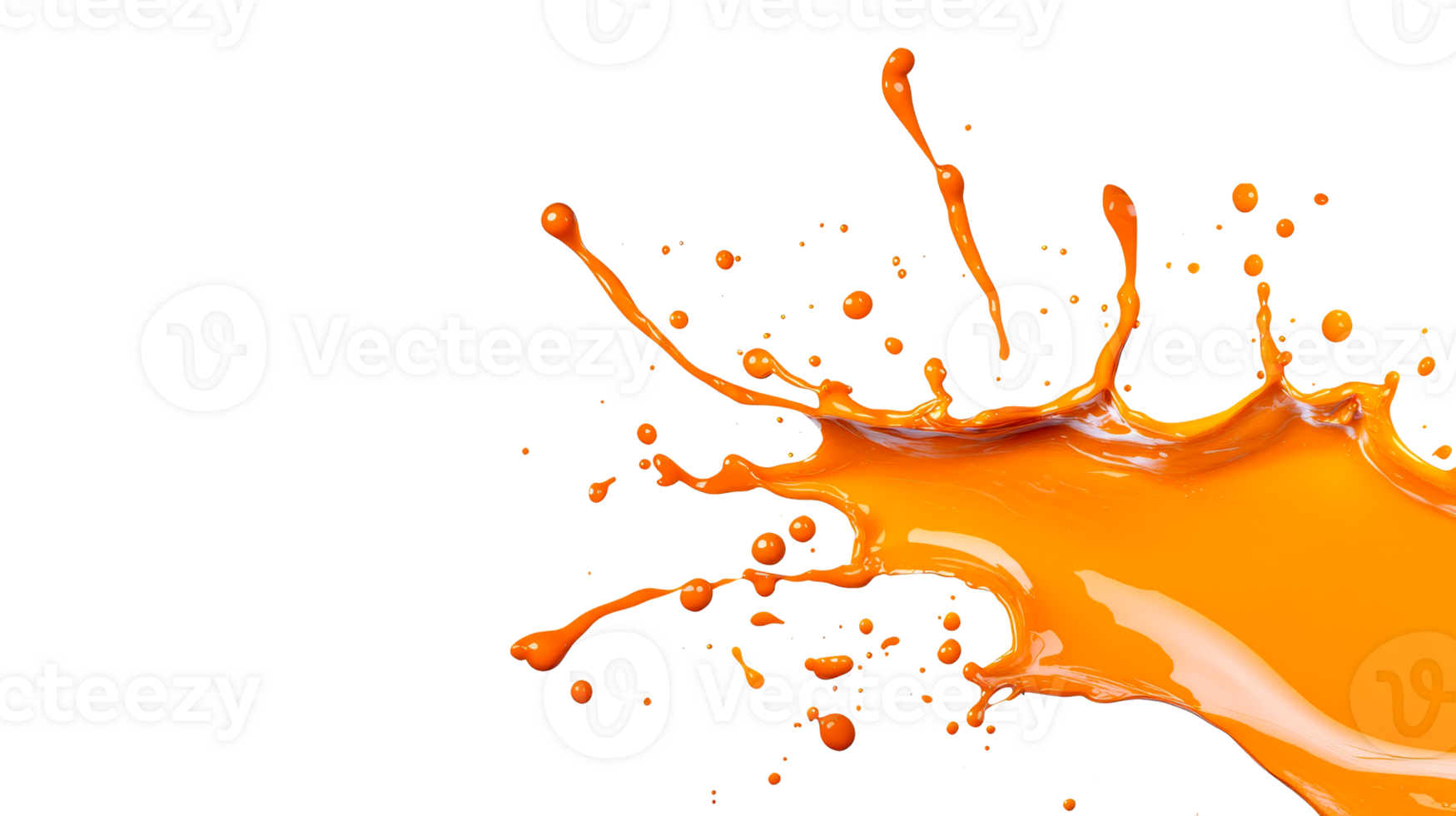 Orange paint splash, bright vibrant color isolated on black, cut out transparent png
