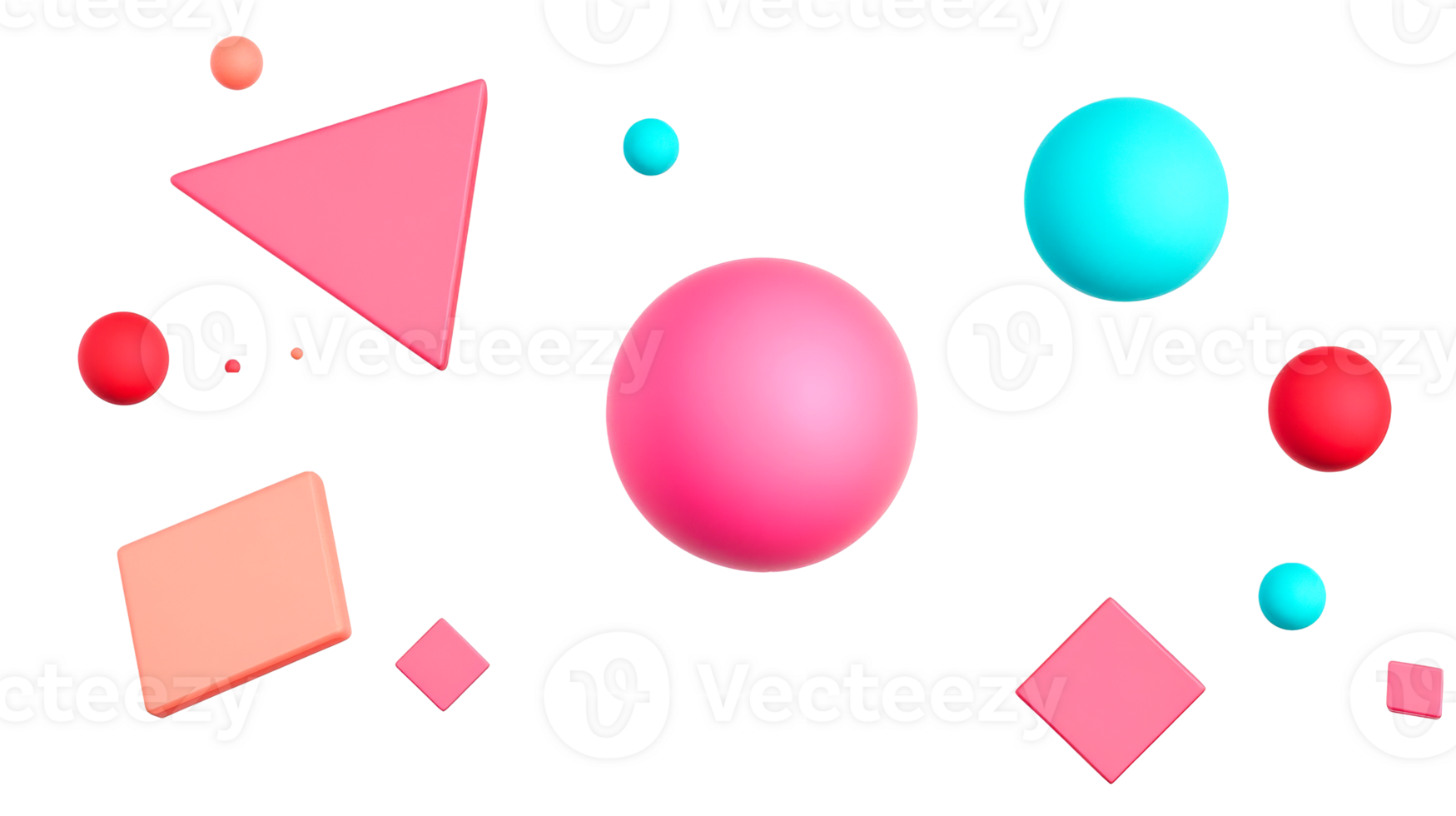 Abstract 3D geometric shapes floating composition, cut out transparent png