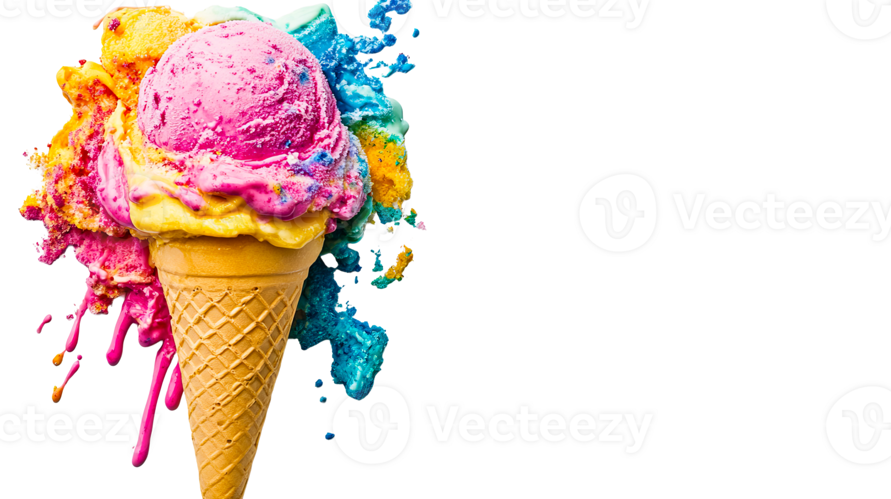Bright ice cream cone, colorful dessert delight, cut out transparent png