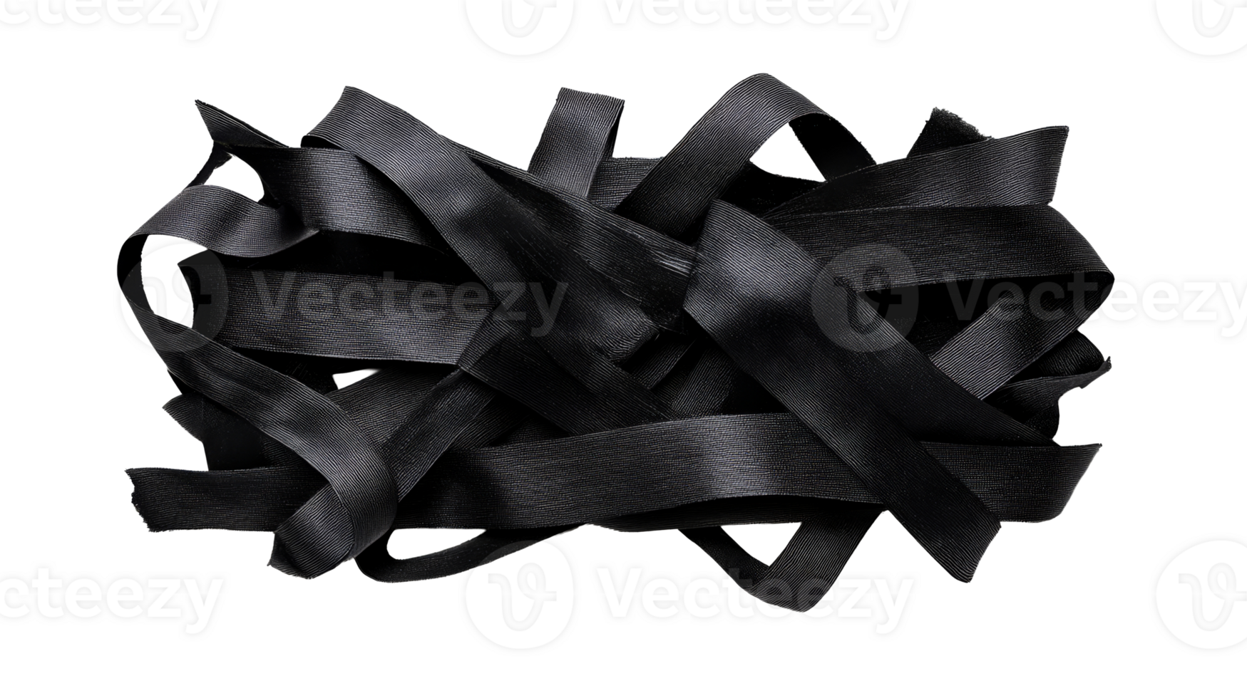 Abstract ribbon art with shiny dark folds, cut out transparent png